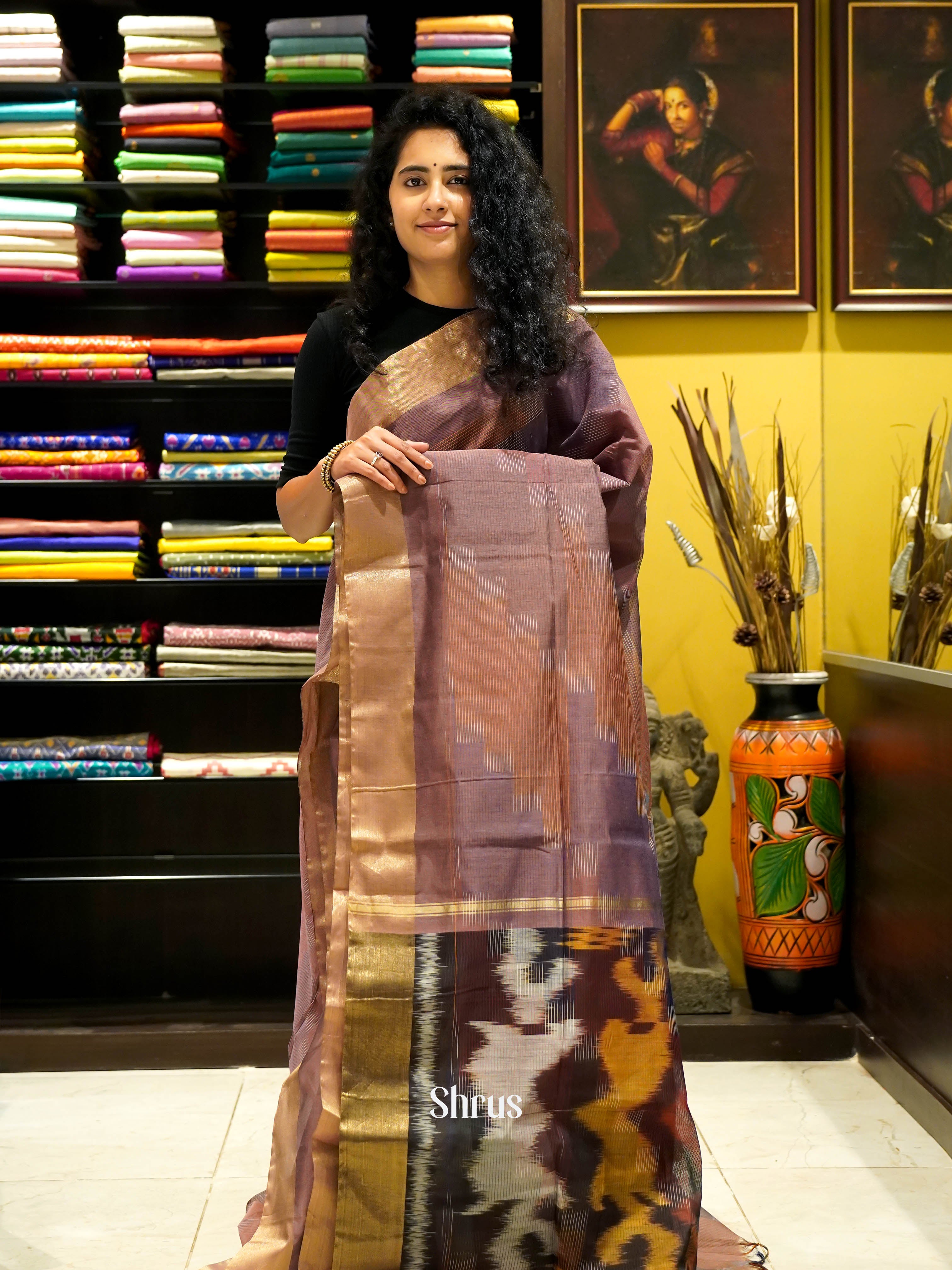 Mauve Violet - Ikkat Kora Saree - Shop on ShrusEternity.com