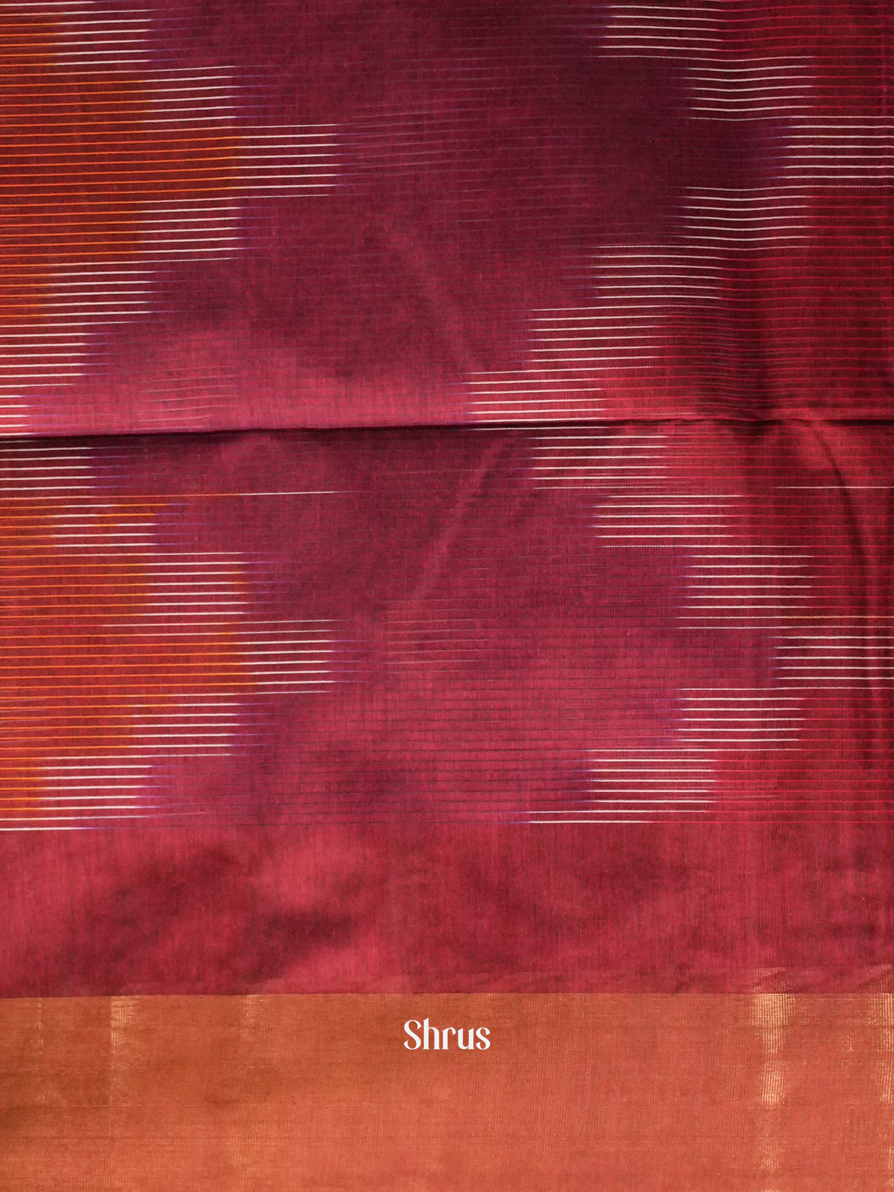 Maroon - Ikkat Kora Saree - Shop on ShrusEternity.com