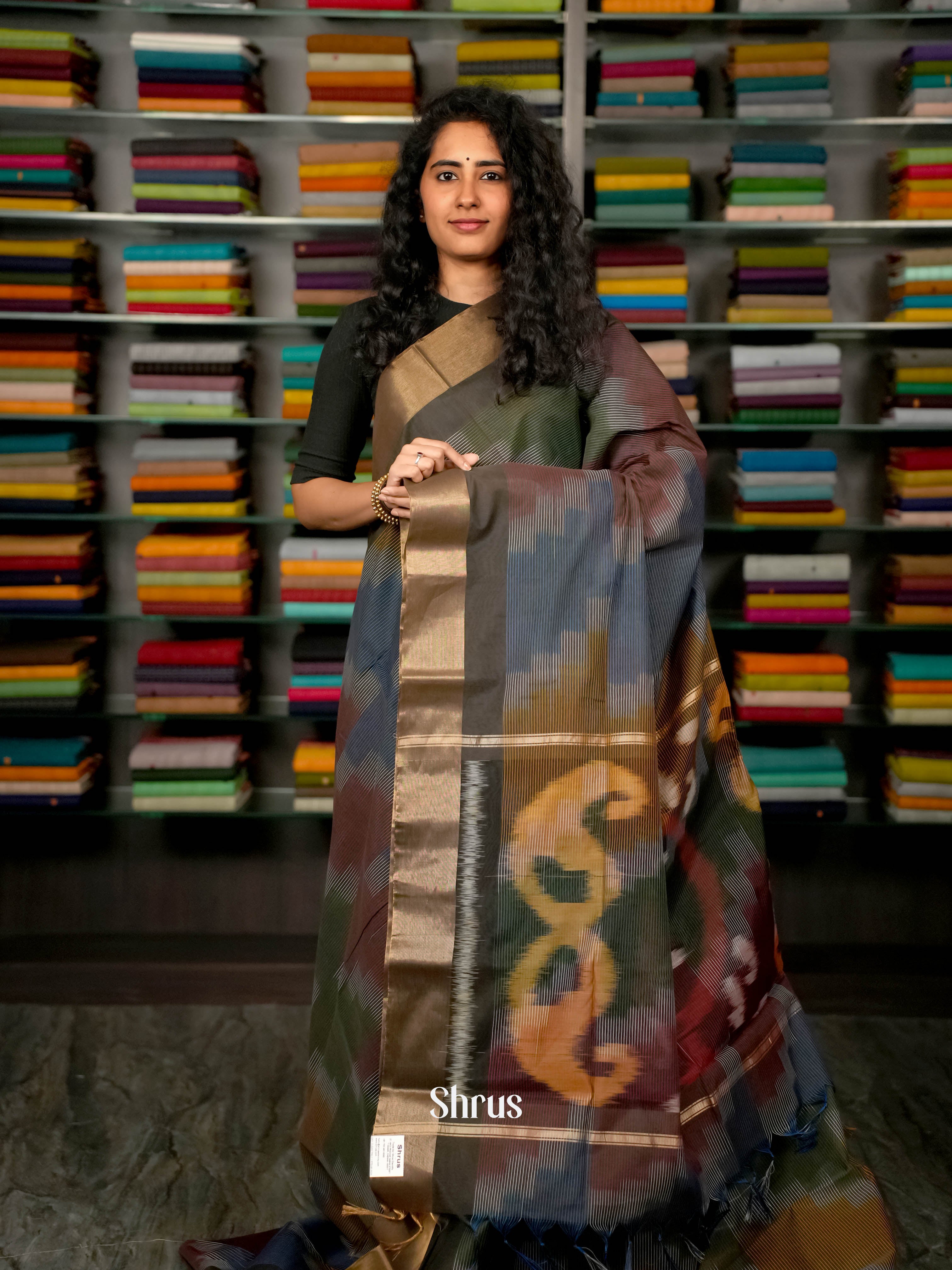Multicolor - Ikkat Kora Saree - Shop on ShrusEternity.com
