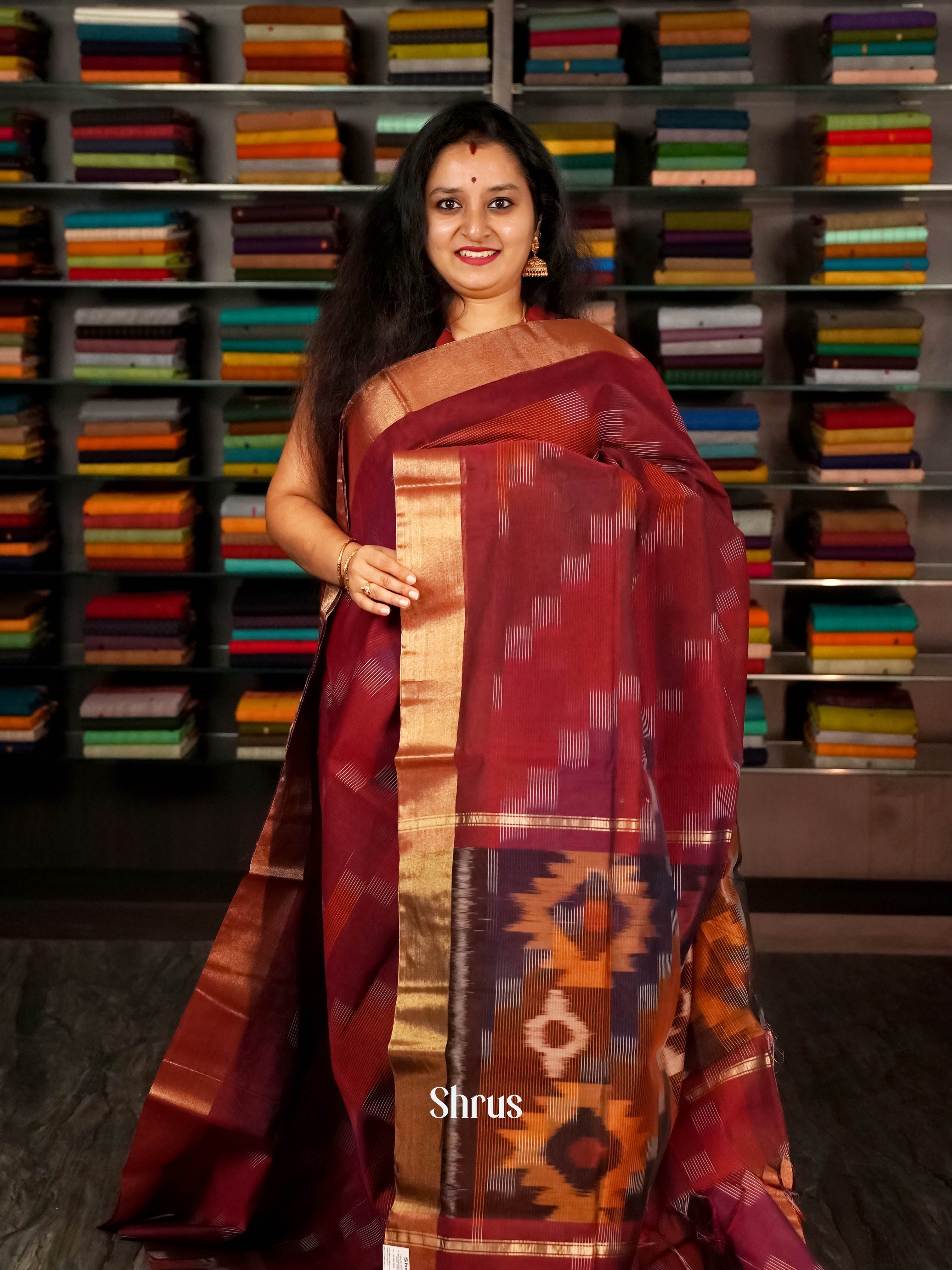 CHS10945 - Ikkat Kora Saree - Shop on ShrusEternity.com