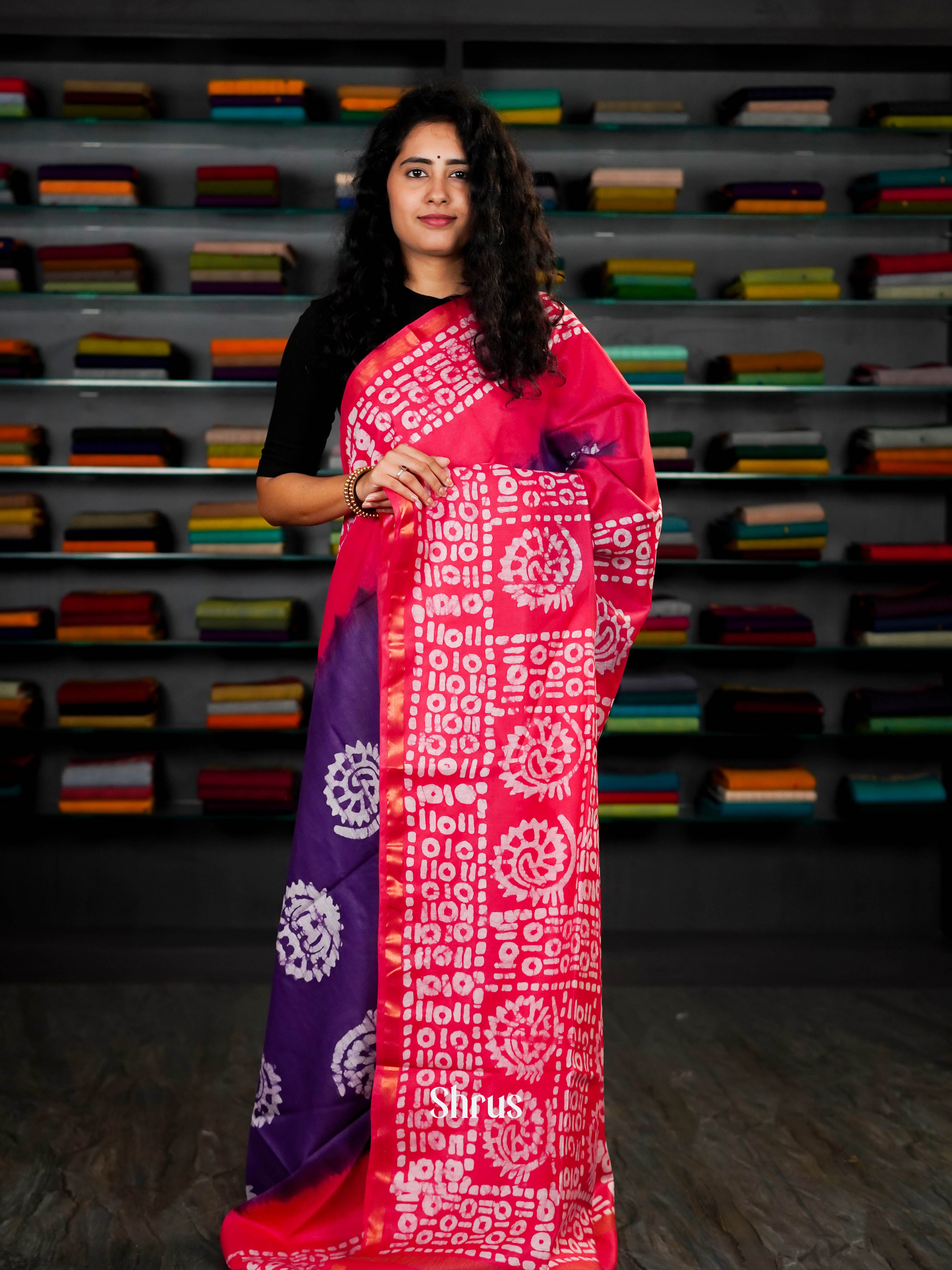 Violet & Pink - Bhatik Saree - Shop on ShrusEternity.com