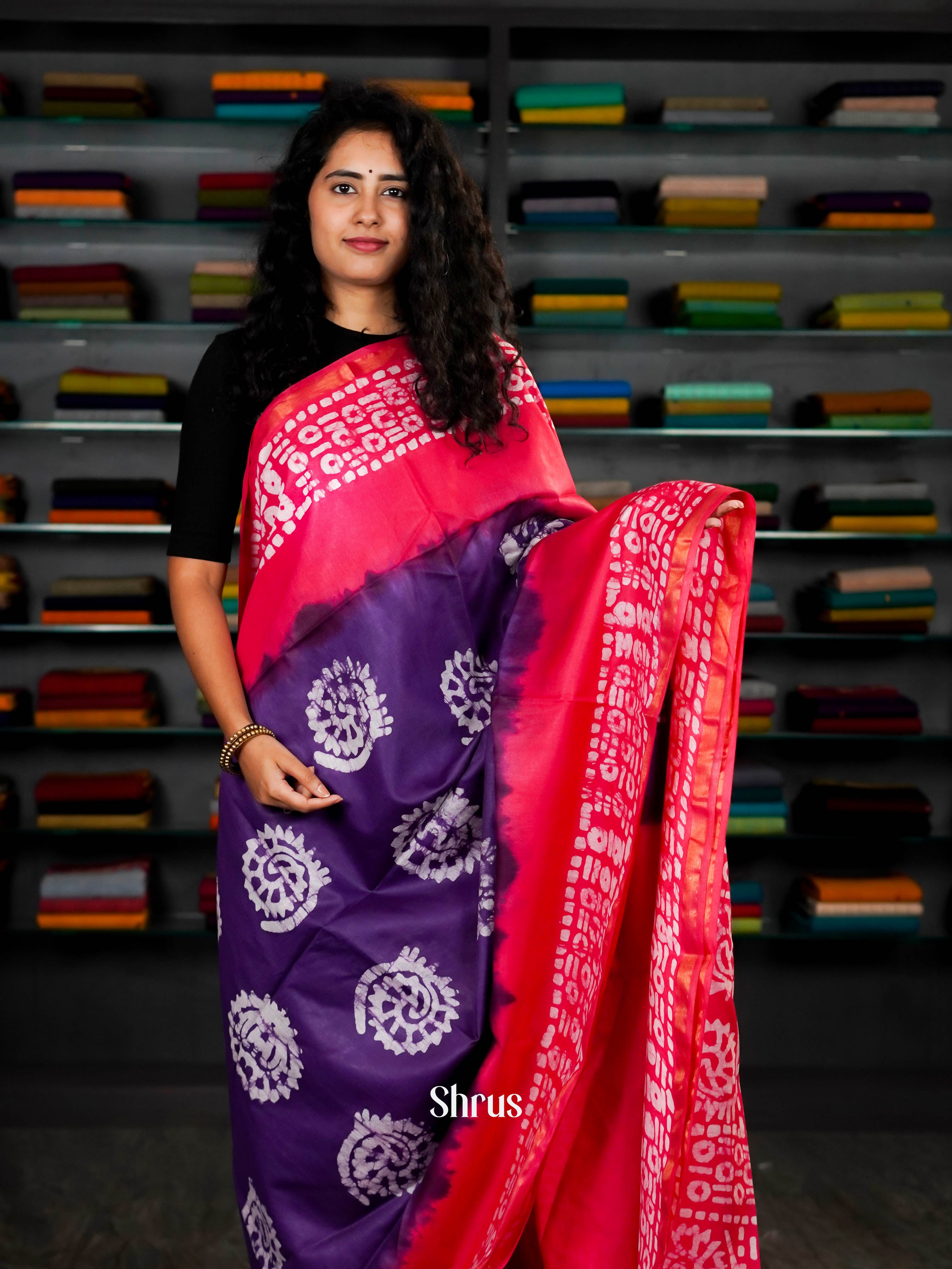 Violet & Pink - Bhatik Saree - Shop on ShrusEternity.com