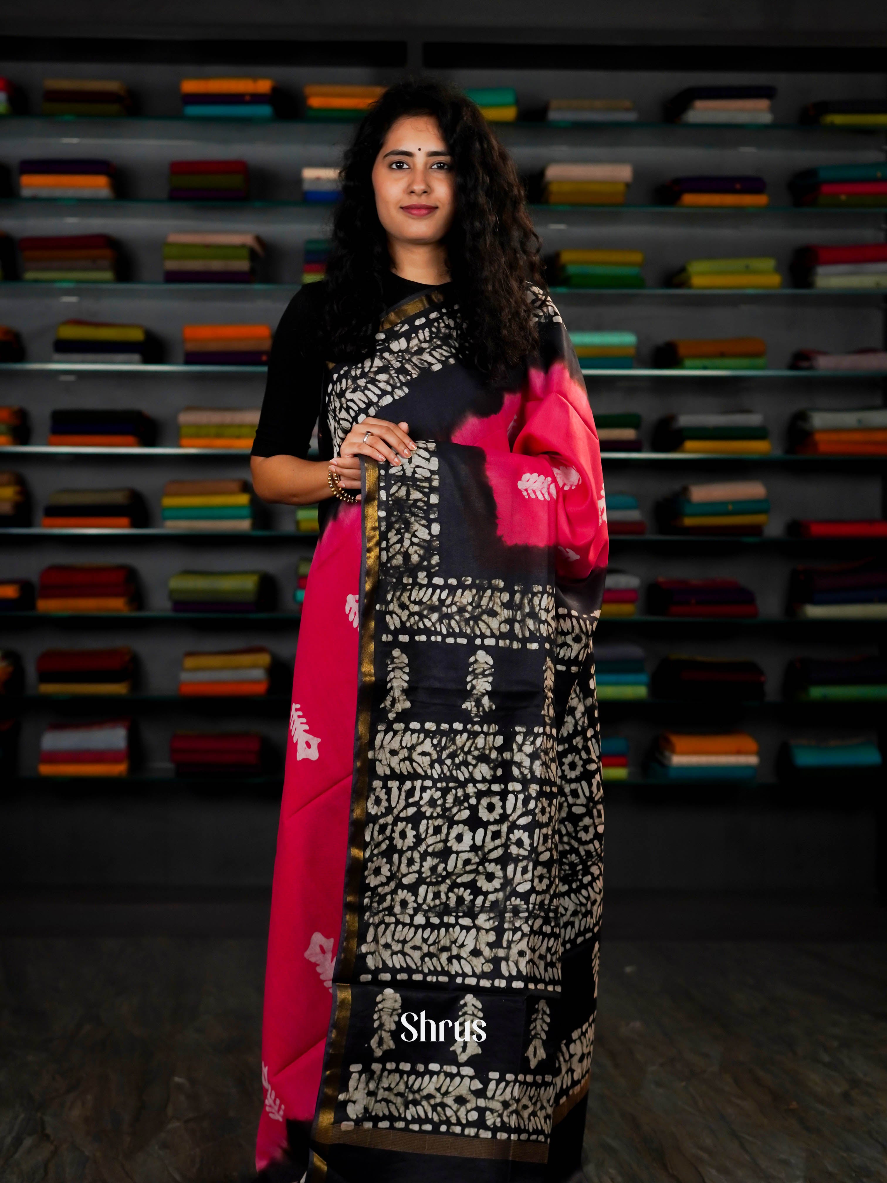 Pink & Black - Bhatik Saree - Shop on ShrusEternity.com