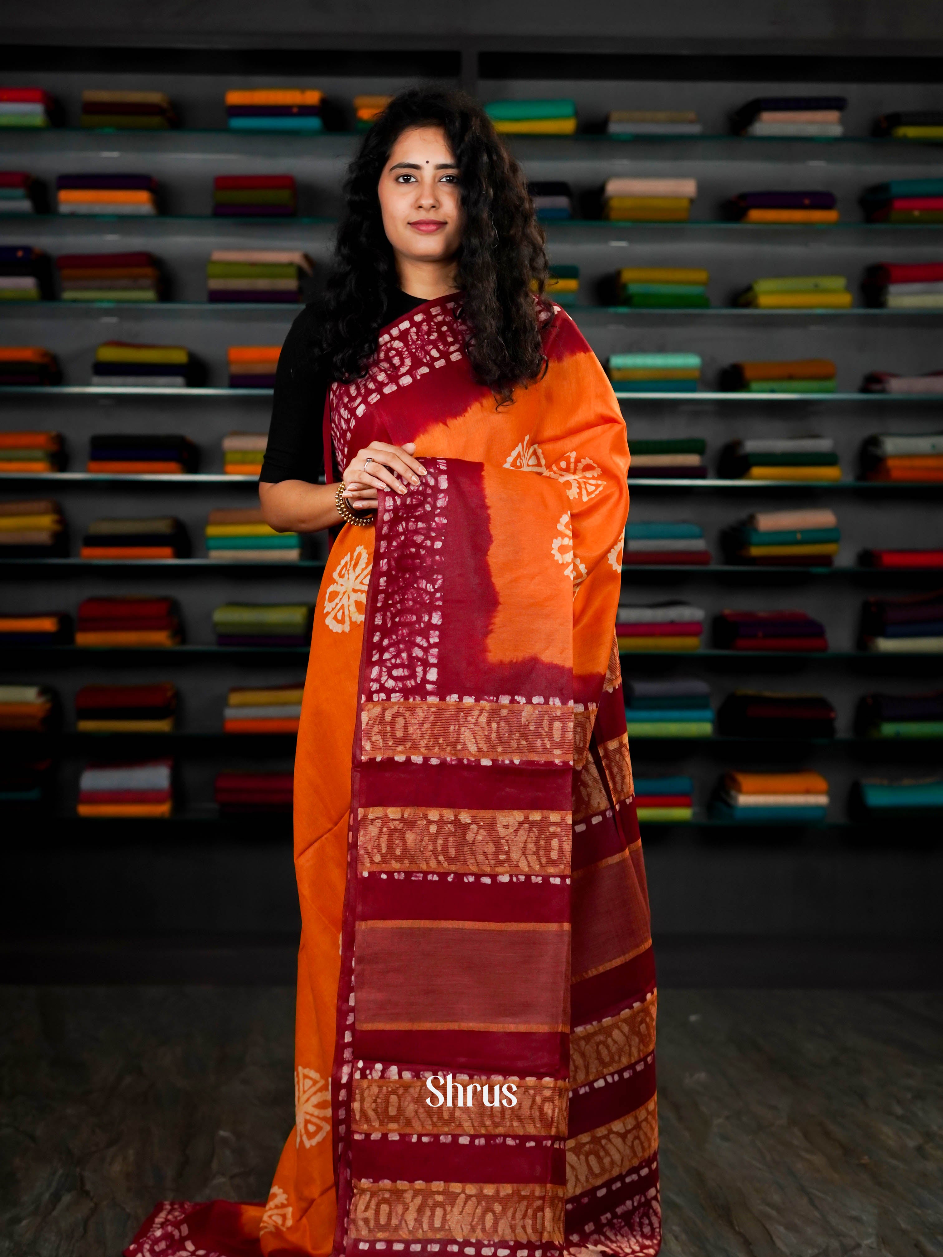 Orange & Maroon - Bhatik Saree - Shop on ShrusEternity.com
