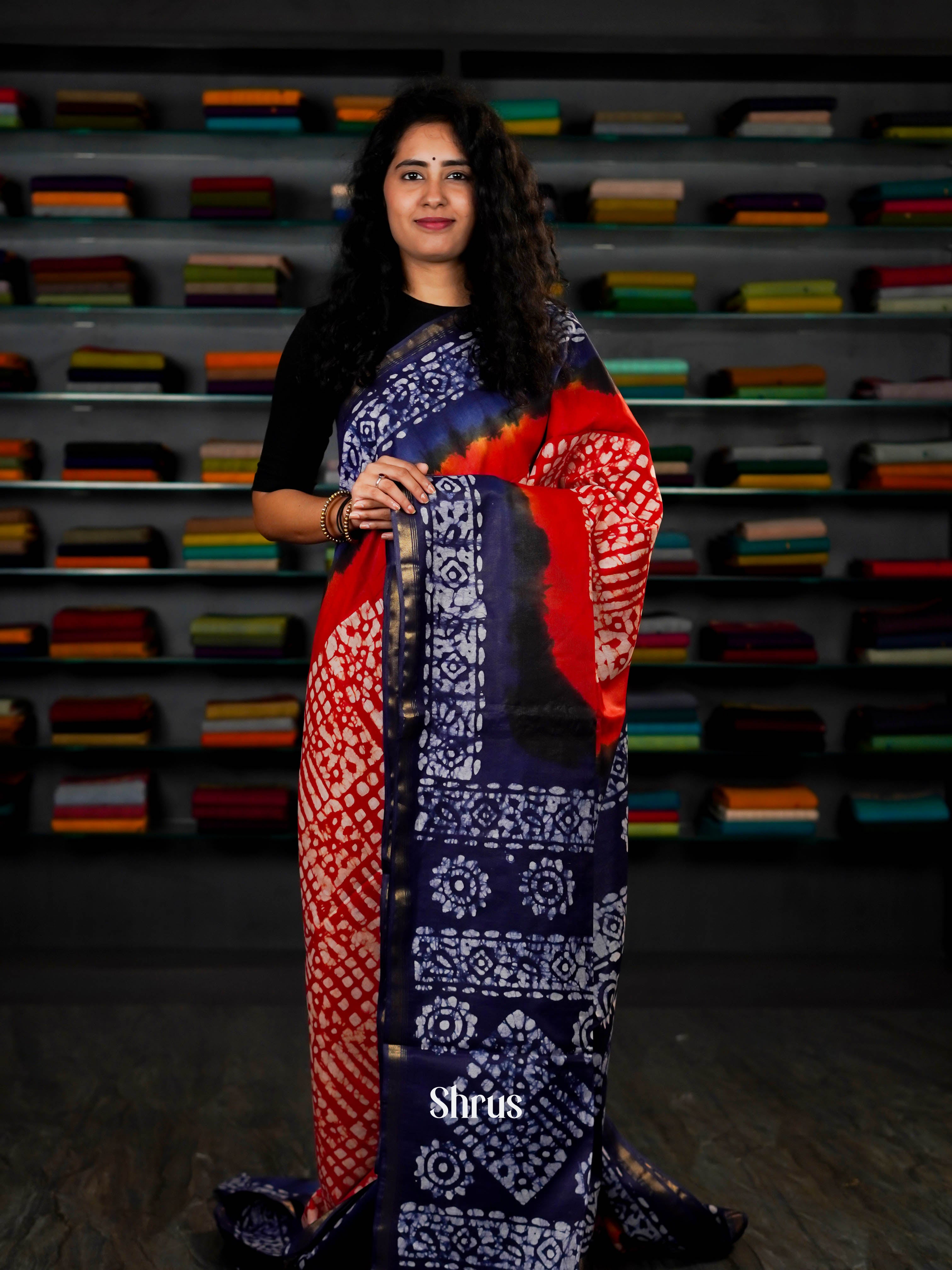 Red & Blue - Bhatik Saree - Shop on ShrusEternity.com