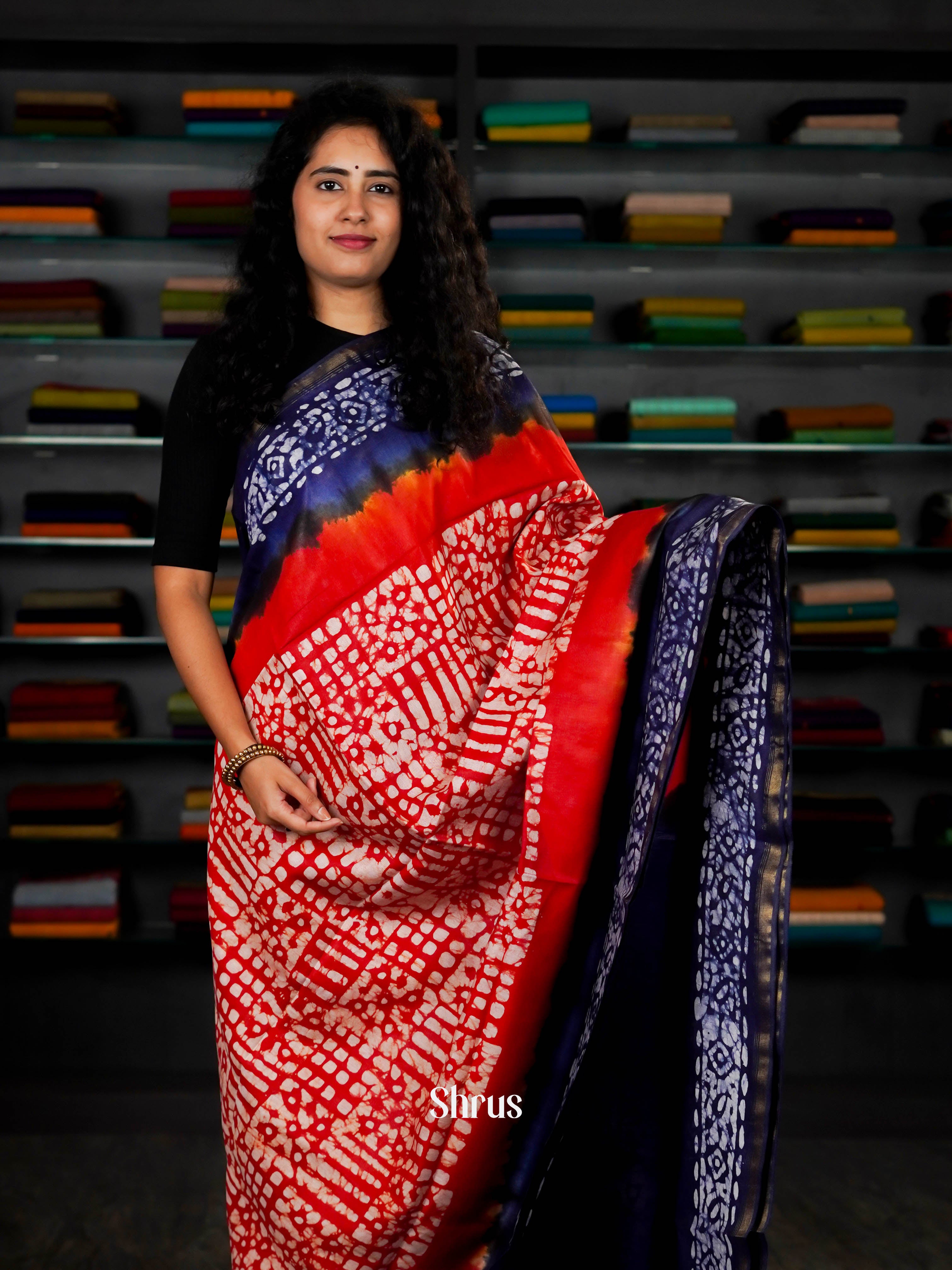 Red & Blue - Bhatik Saree - Shop on ShrusEternity.com