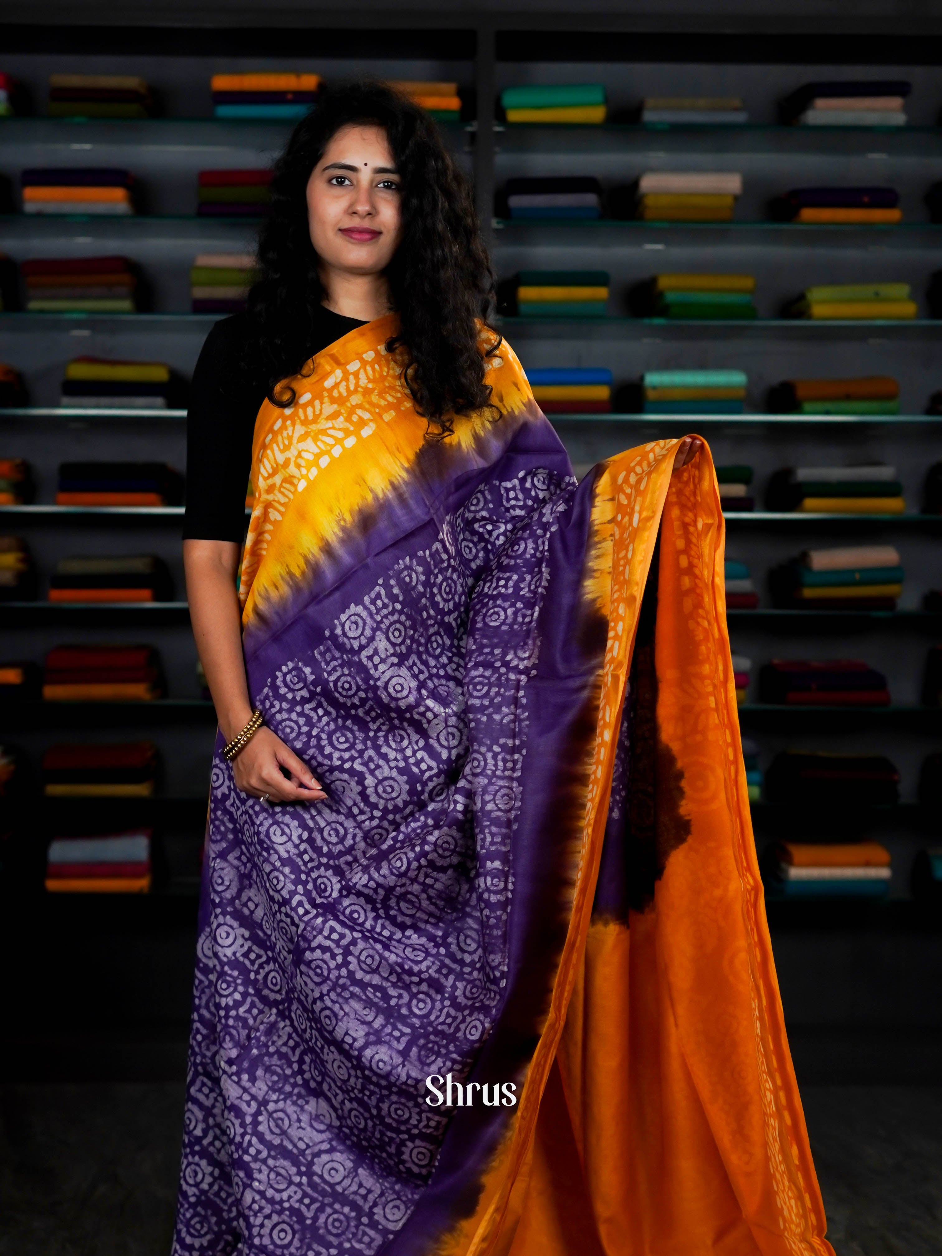 Violet & Orange - Bhatik Saree - Shop on ShrusEternity.com