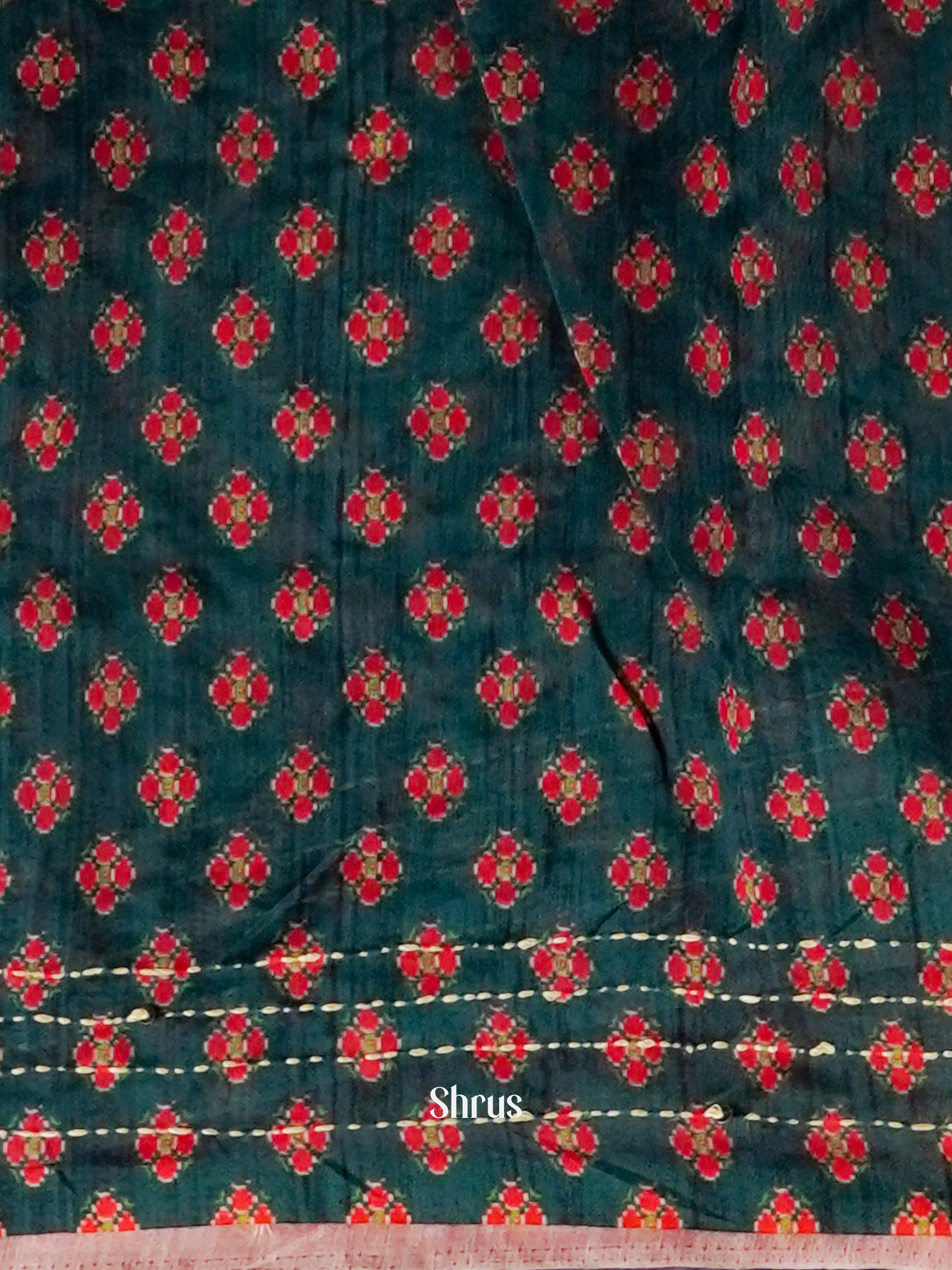 Teal & Red - Semi Kantha Saree - Shop on ShrusEternity.com
