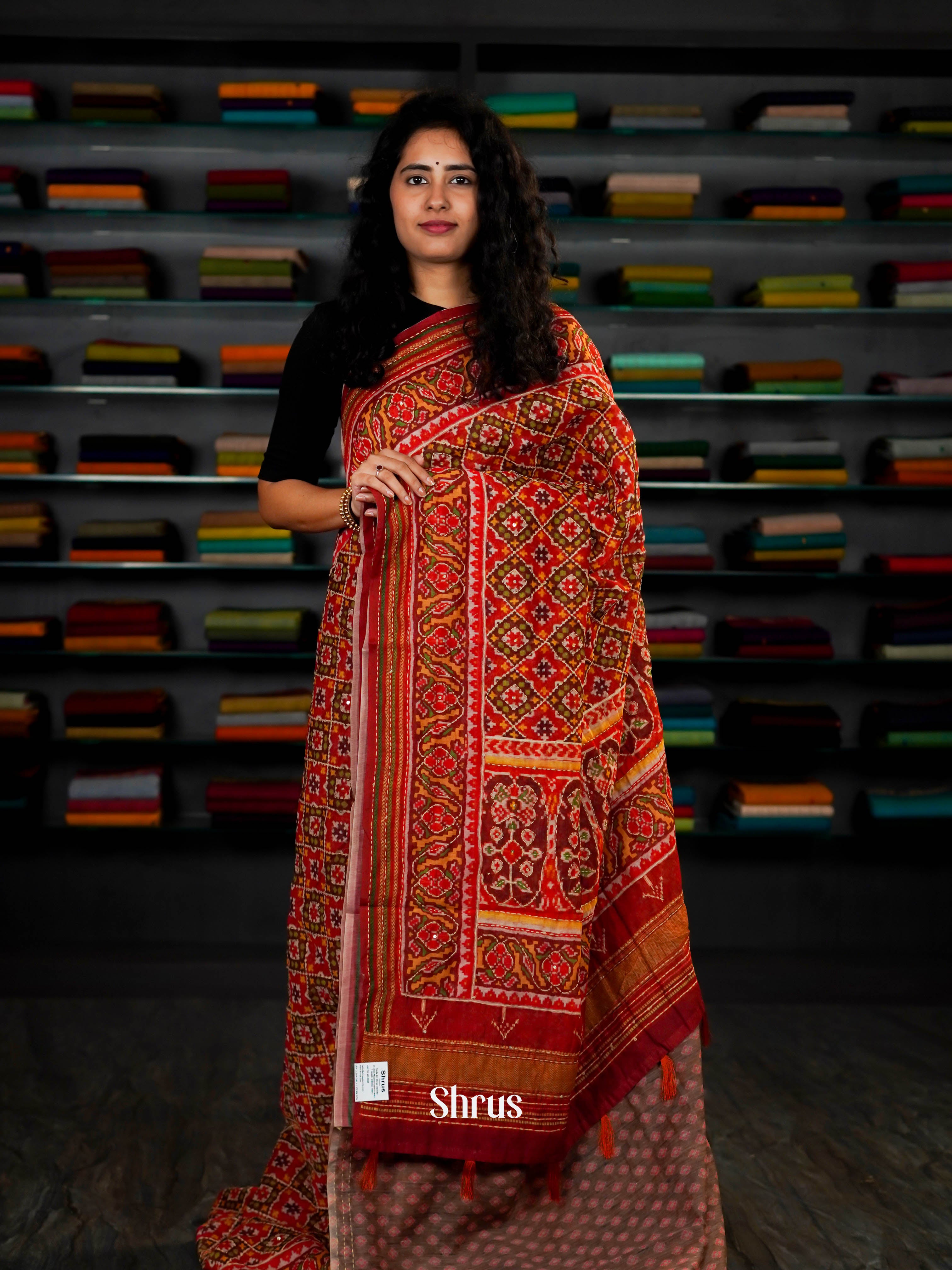 Red & Maroon - Semi Kantha Saree - Shop on ShrusEternity.com