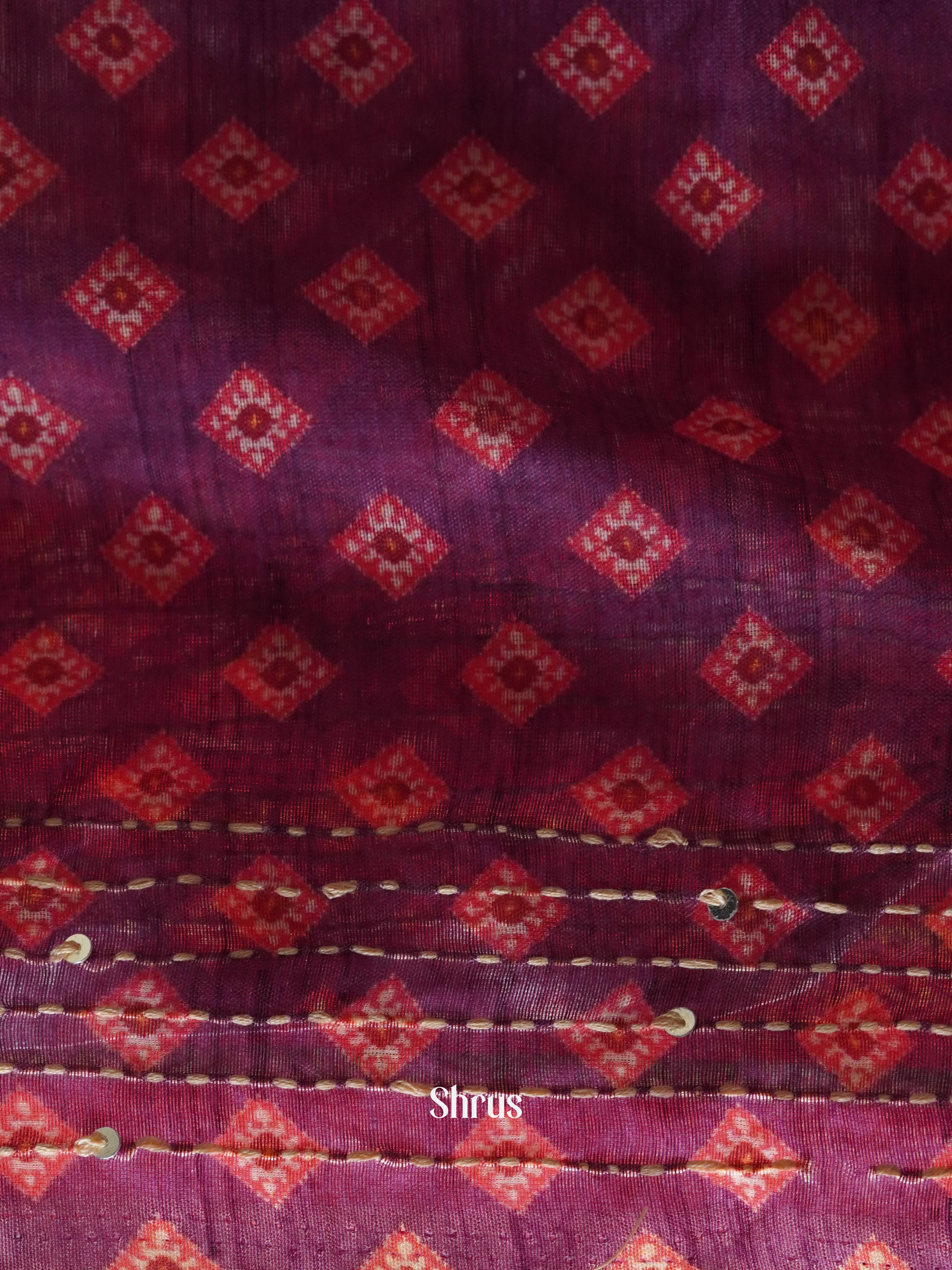 Purple & Red - Semi Kantha Saree - Shop on ShrusEternity.com