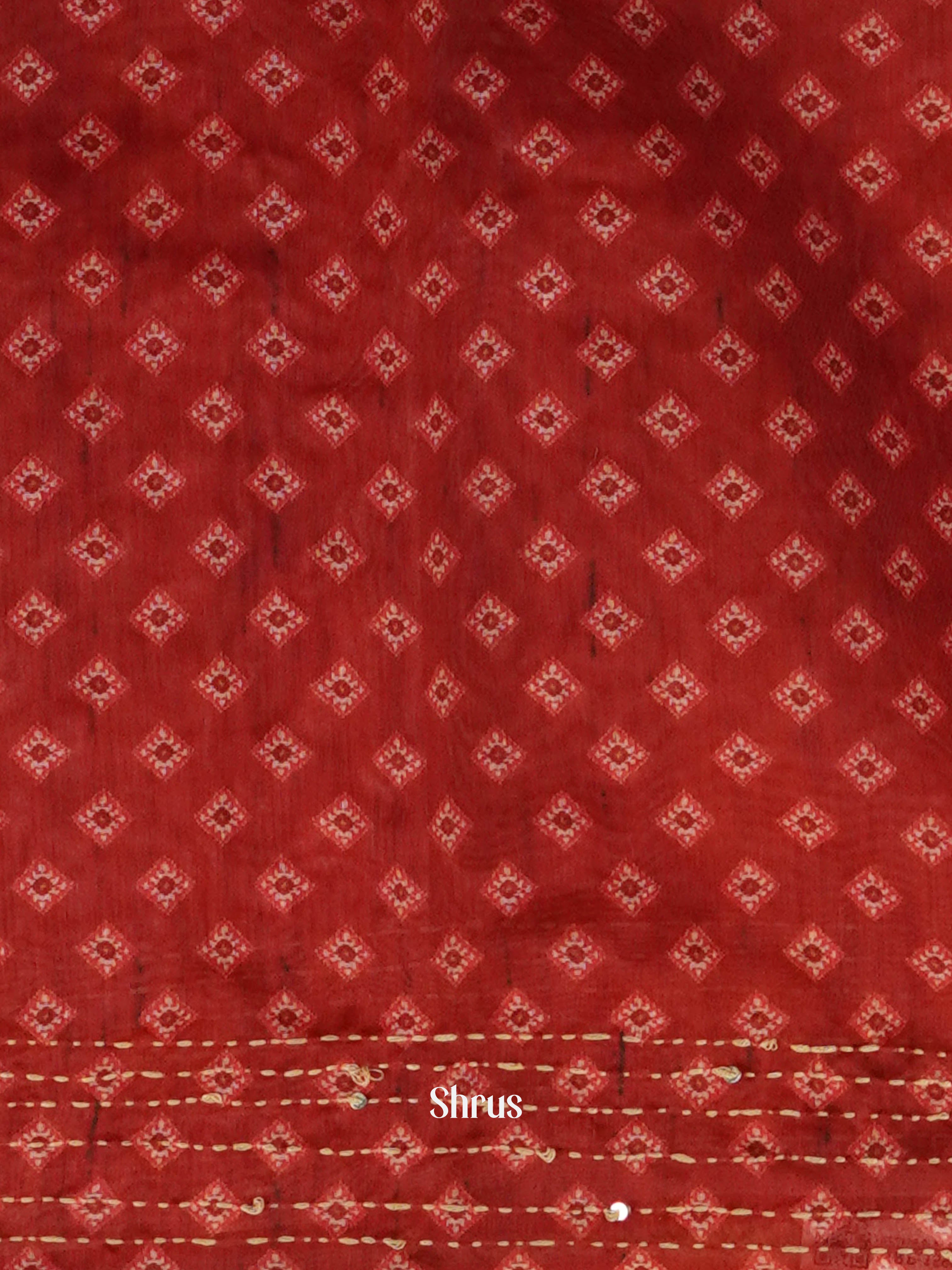 Red - Semi Kantha Saree - Shop on ShrusEternity.com
