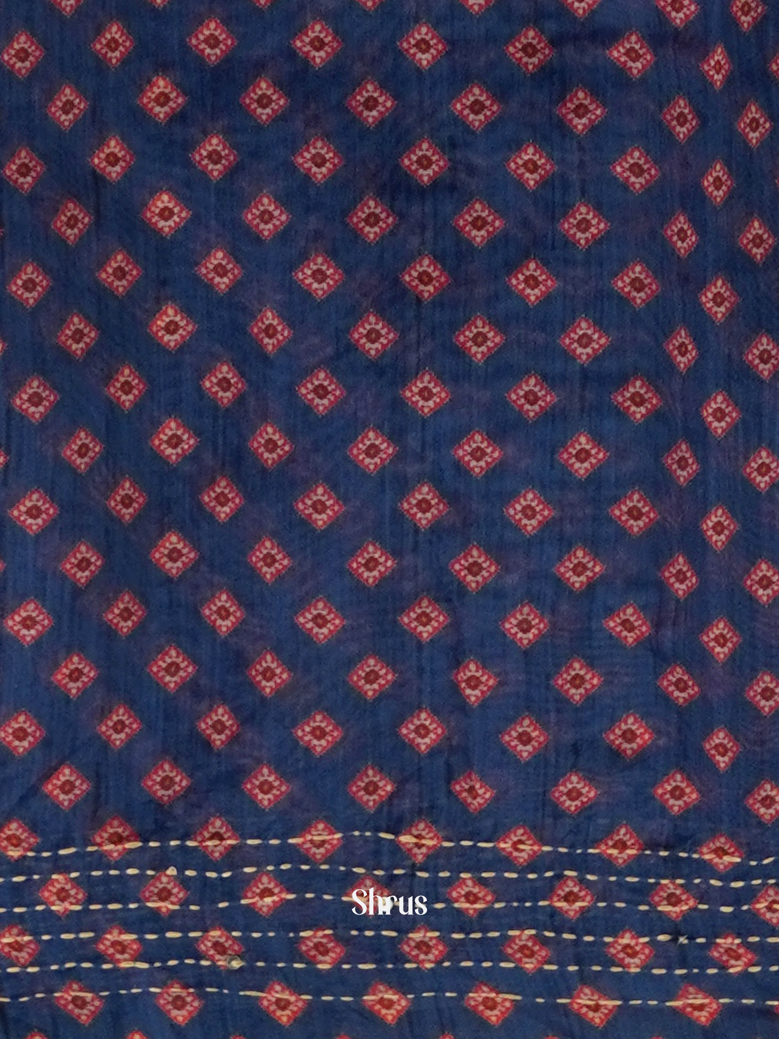 Blue & Red - Semi Kantha Saree - Shop on ShrusEternity.com