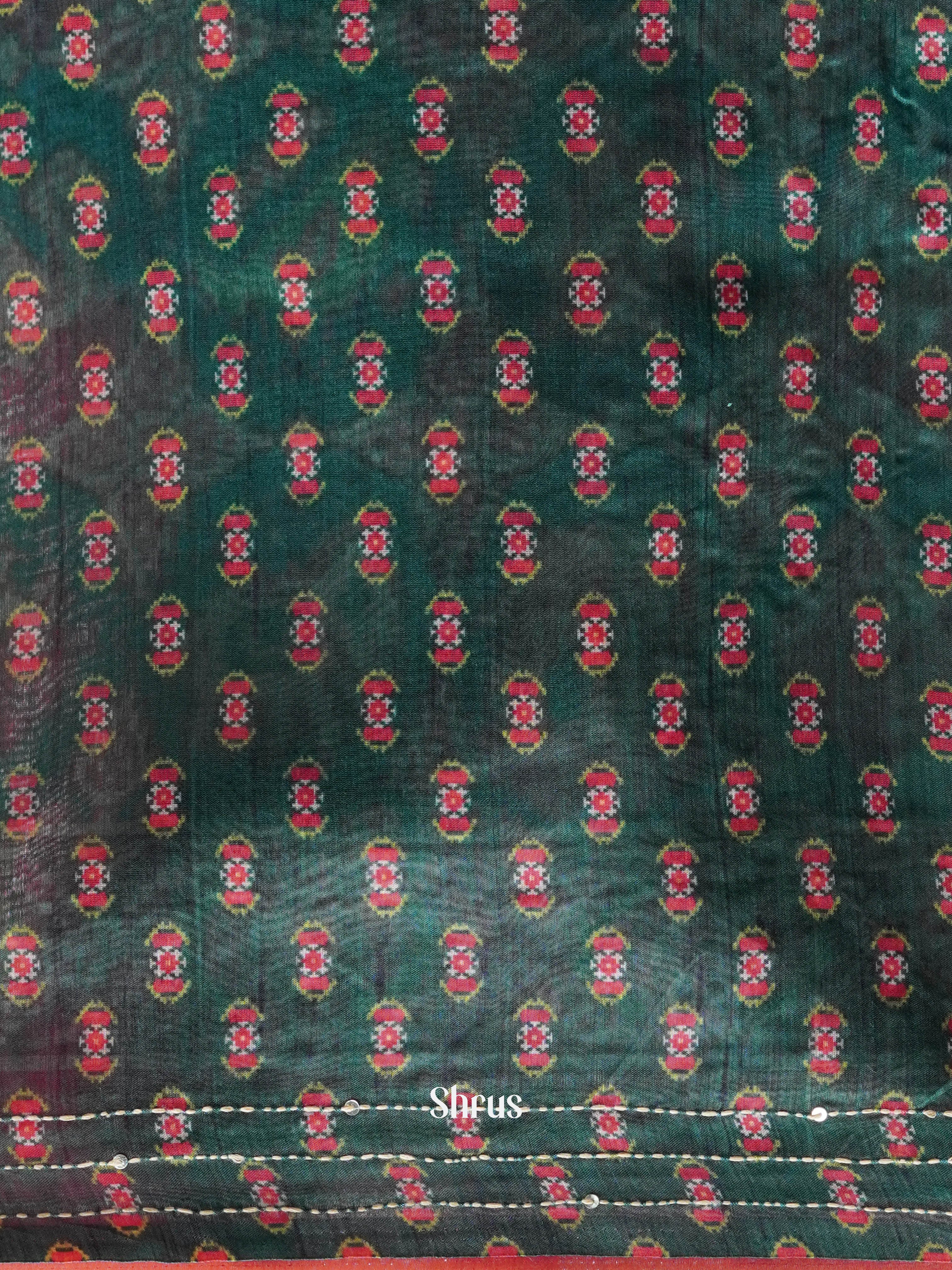 Green & Maroon- Semi Kantha Saree - Shop on ShrusEternity.com