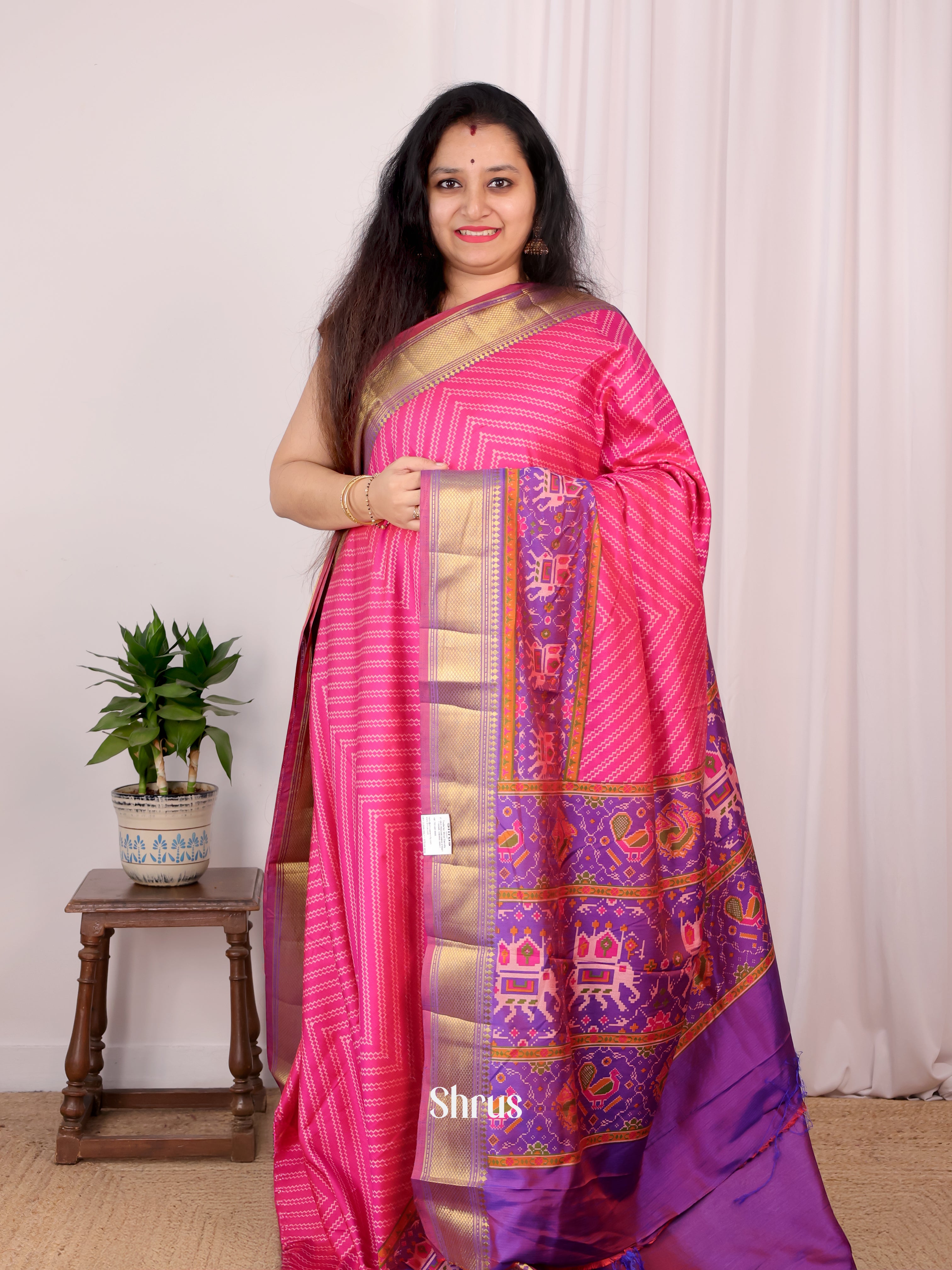 Pink & Purple - Semi Patola Saree - Shop on ShrusEternity.com