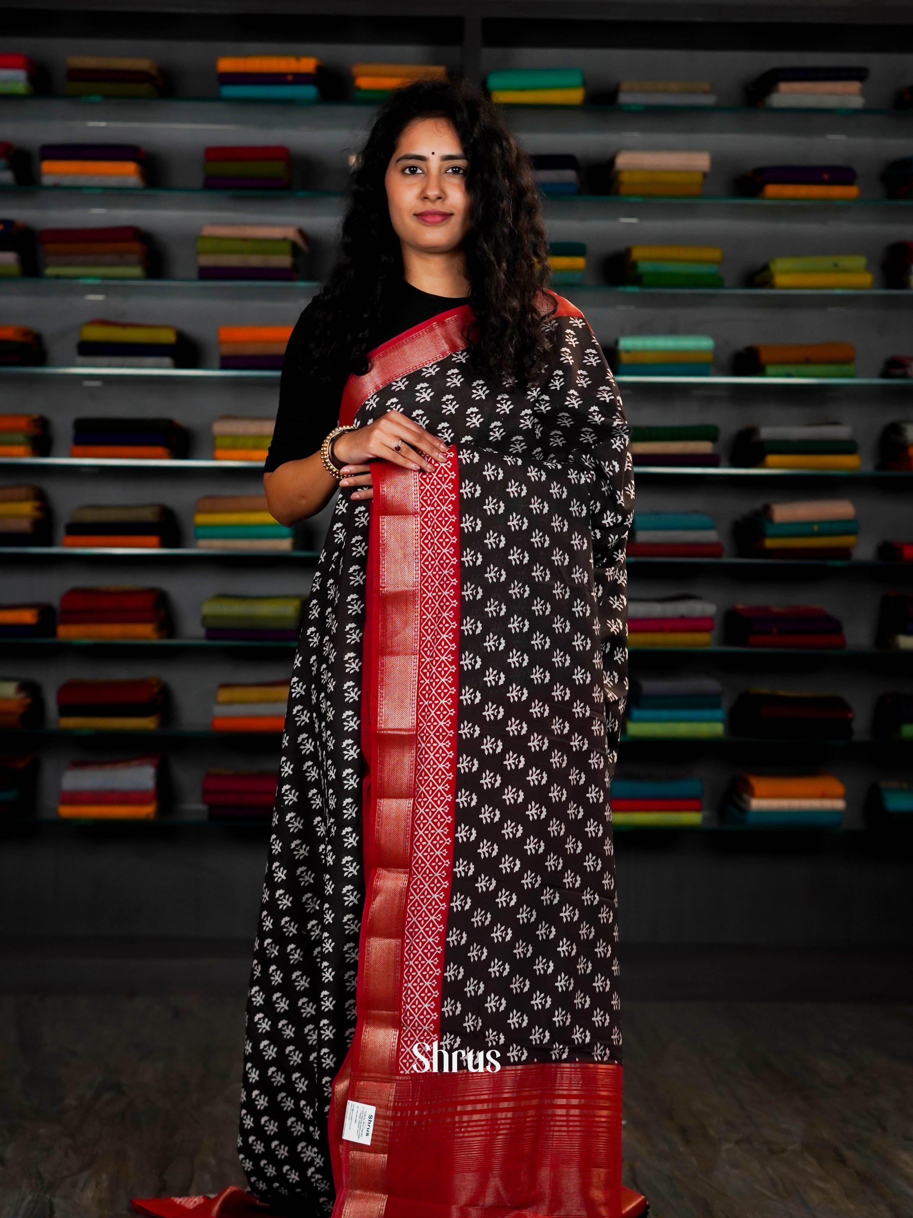 Black & Red- Art Modal Saree - Shop on ShrusEternity.com
