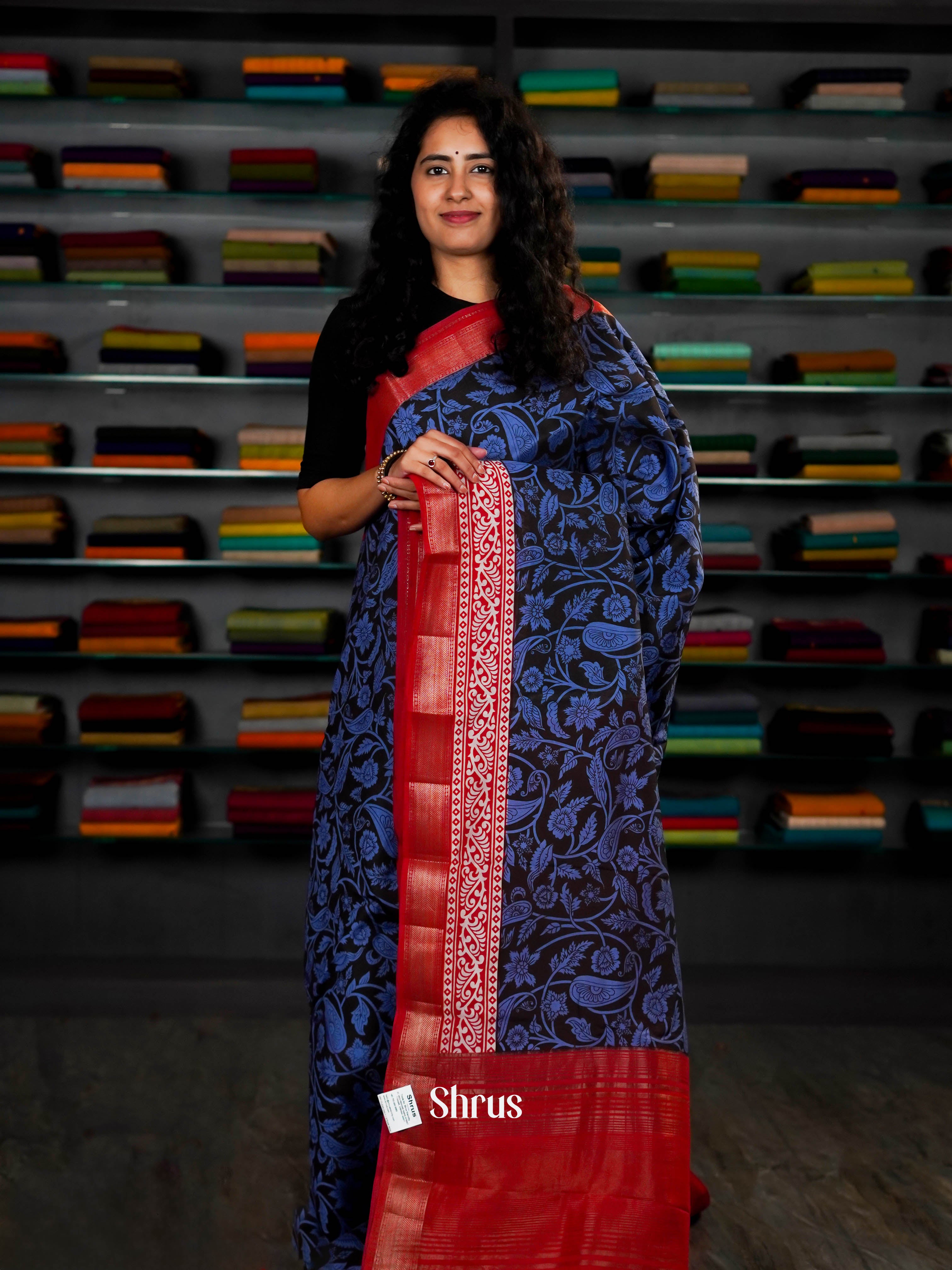 Blue & Red - Art Modal Saree - Shop on ShrusEternity.com