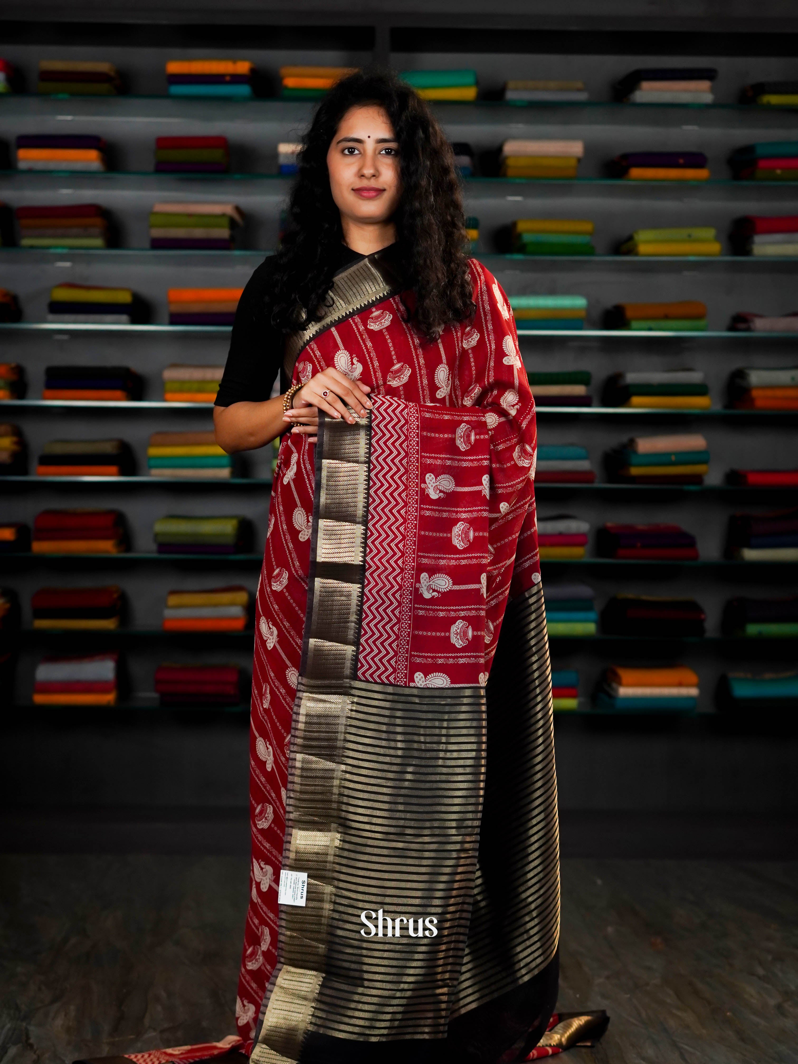 Maroon & Black - Art Modal Saree - Shop on ShrusEternity.com