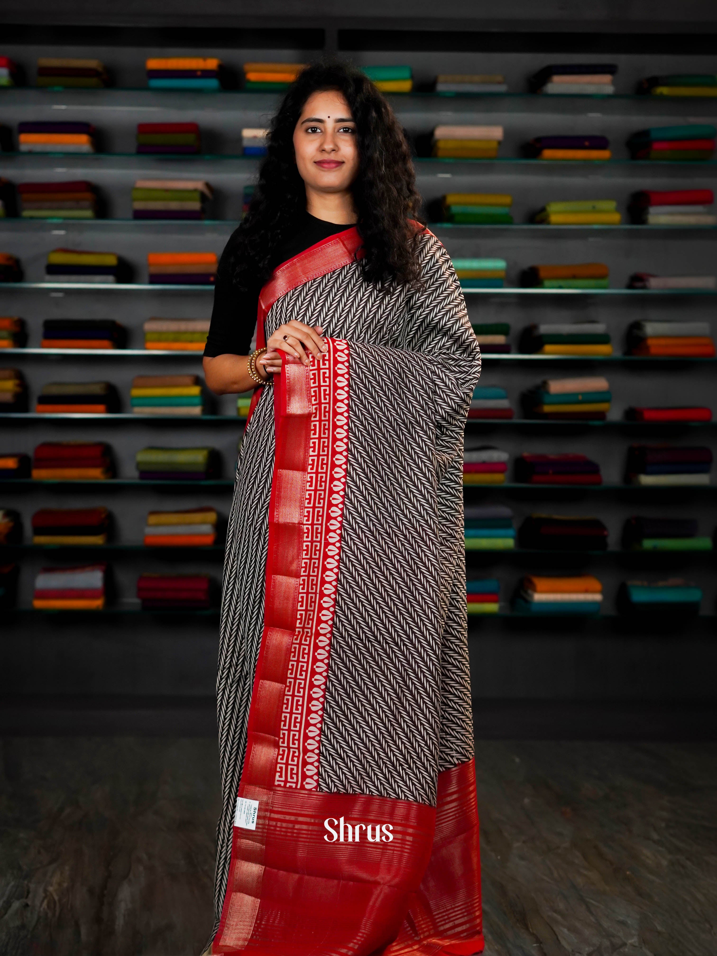 Black & Red - Art Modal Saree - Shop on ShrusEternity.com