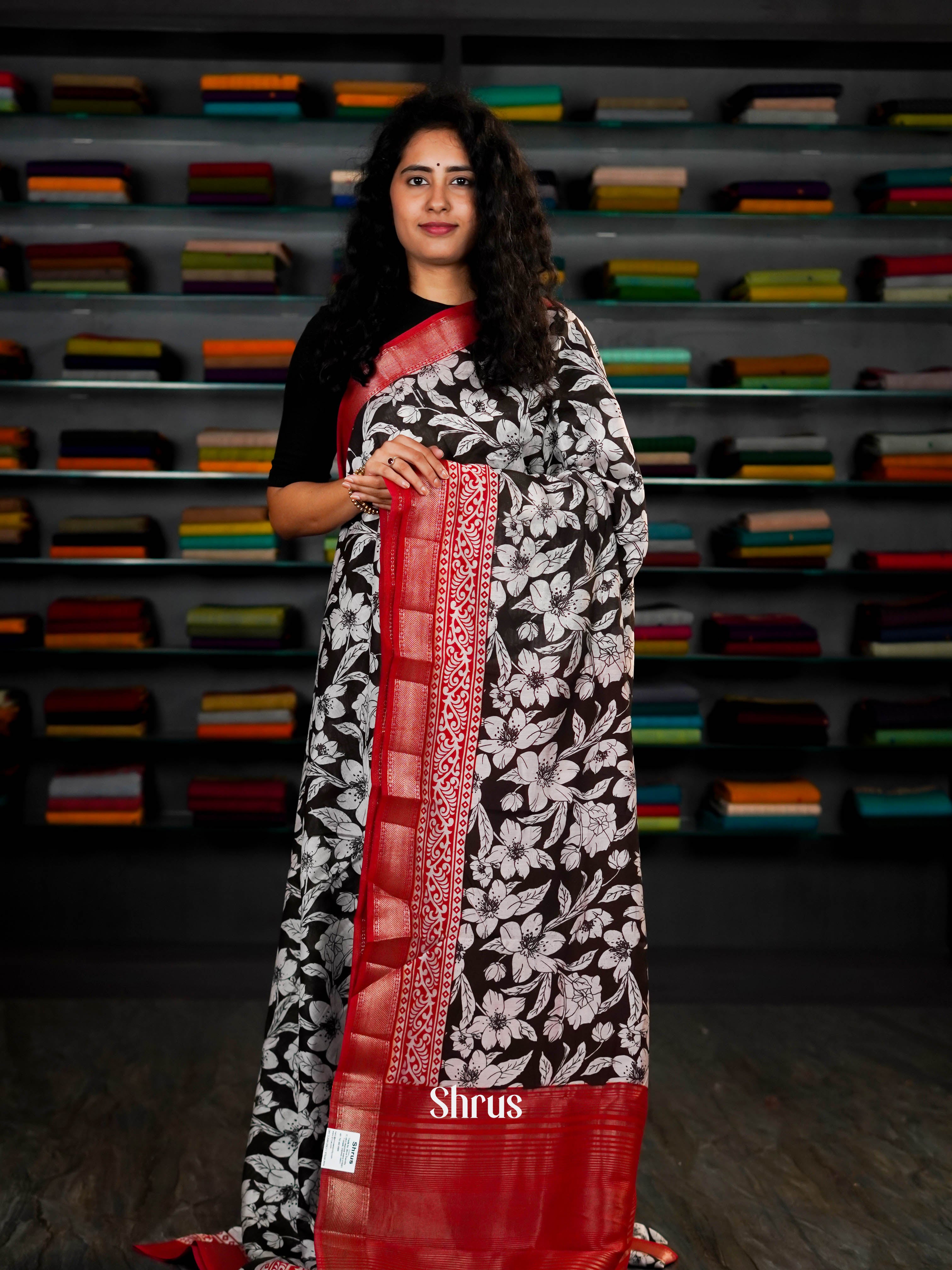 Black & Red - Art Modal Saree - Shop on ShrusEternity.com