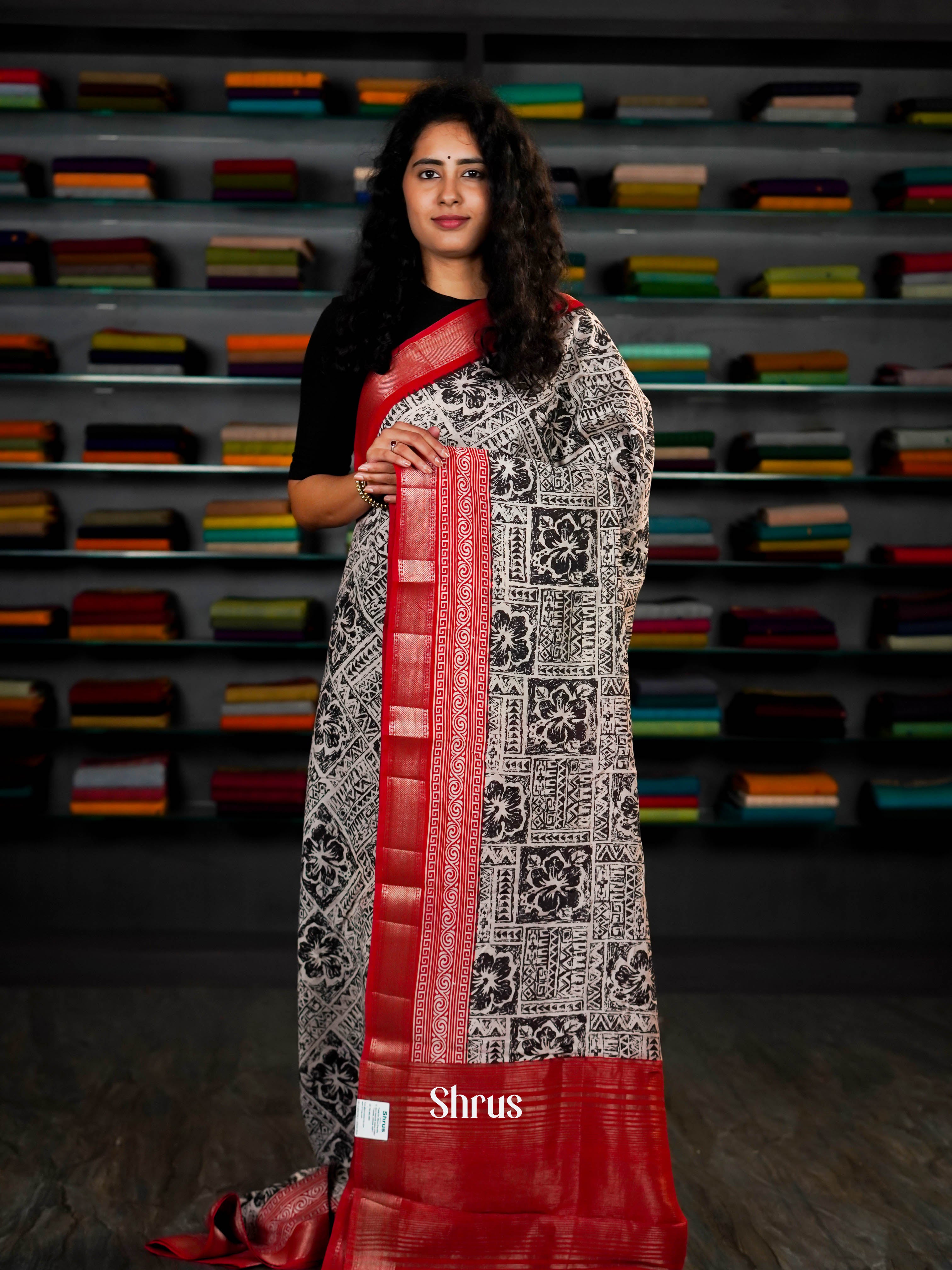 Black & Red - Art Modal Saree - Shop on ShrusEternity.com