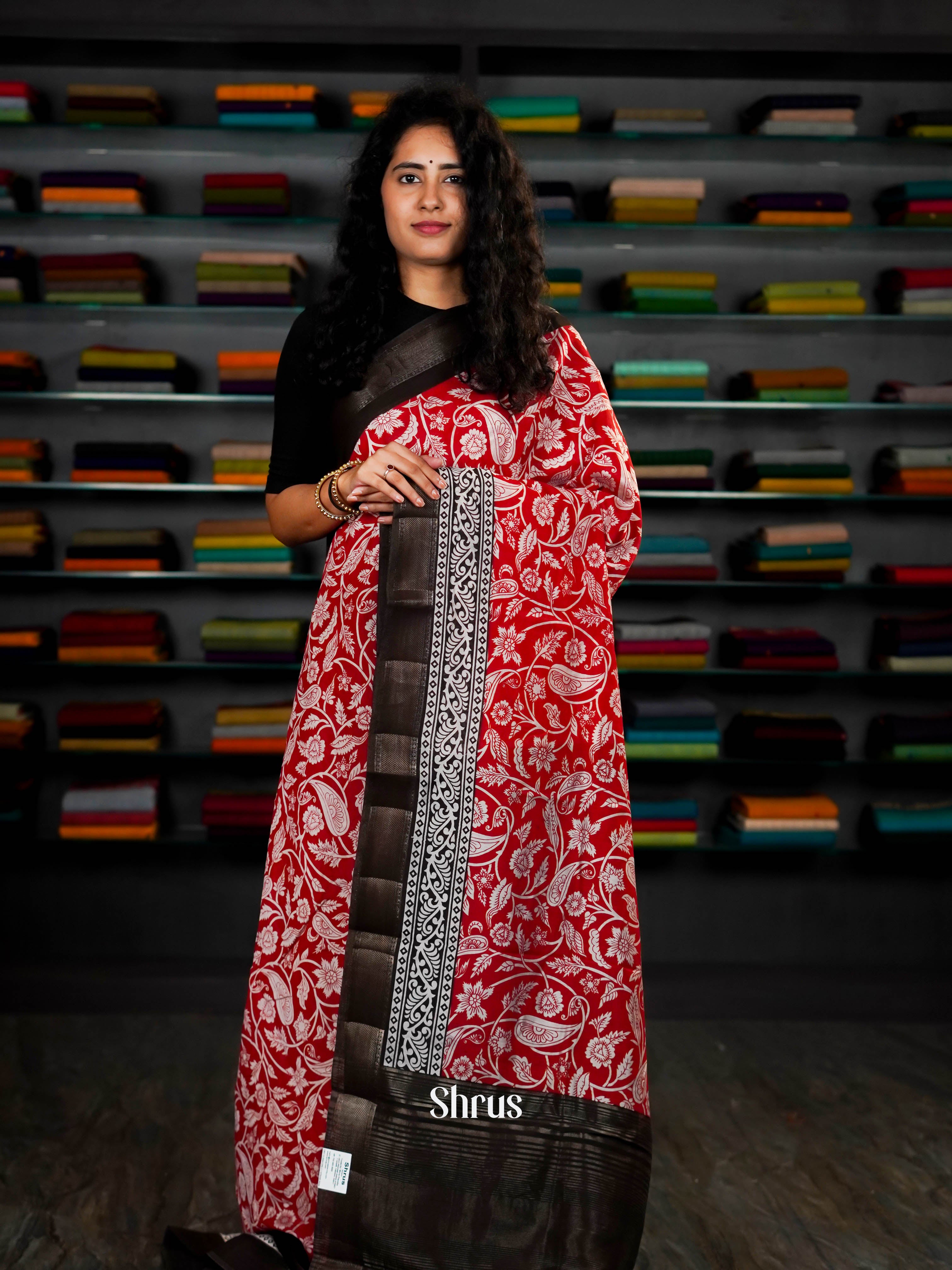 Red & Brown - Art Modal Saree - Shop on ShrusEternity.com