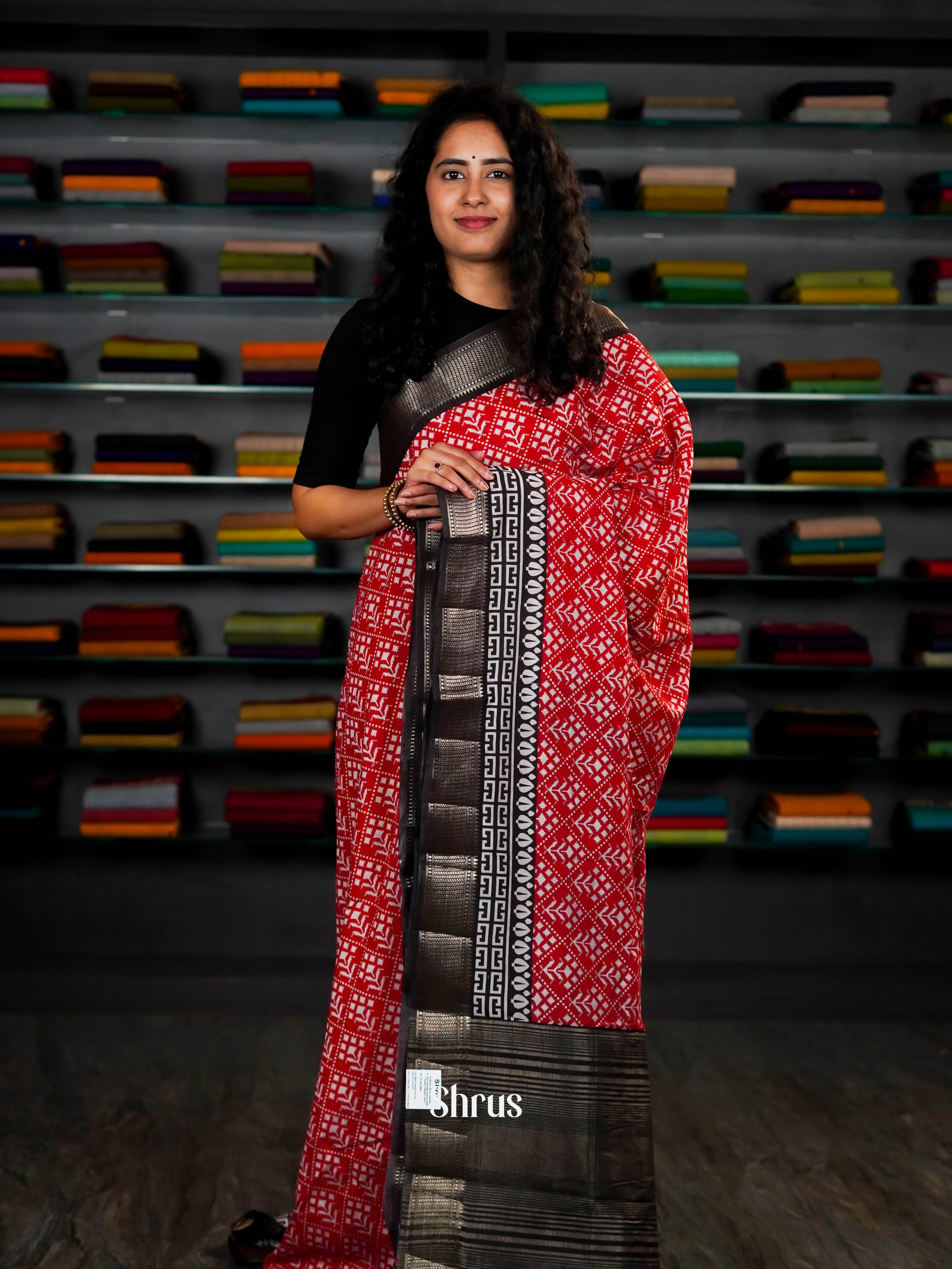 Red & Black - Art Modal Saree - Shop on ShrusEternity.com