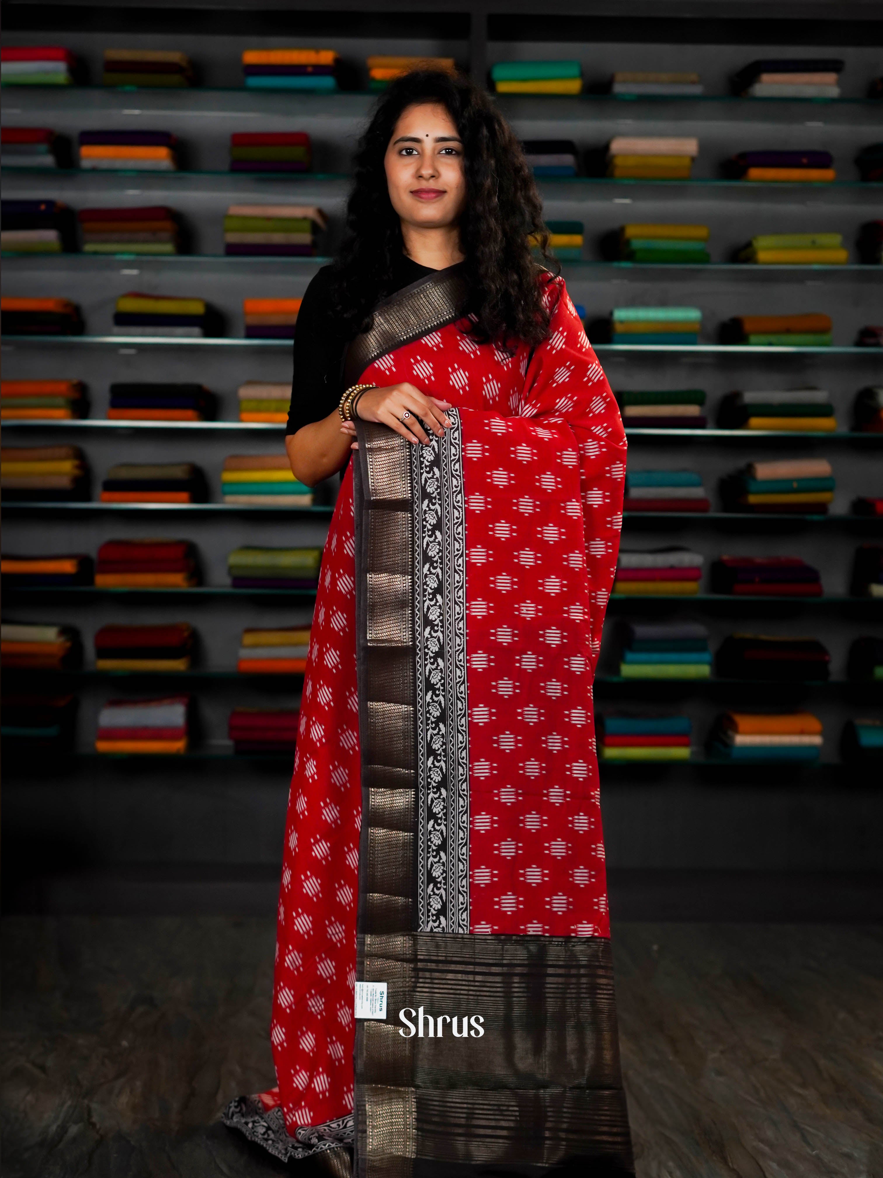 Red & Black - Art modal Saree - Shop on ShrusEternity.com