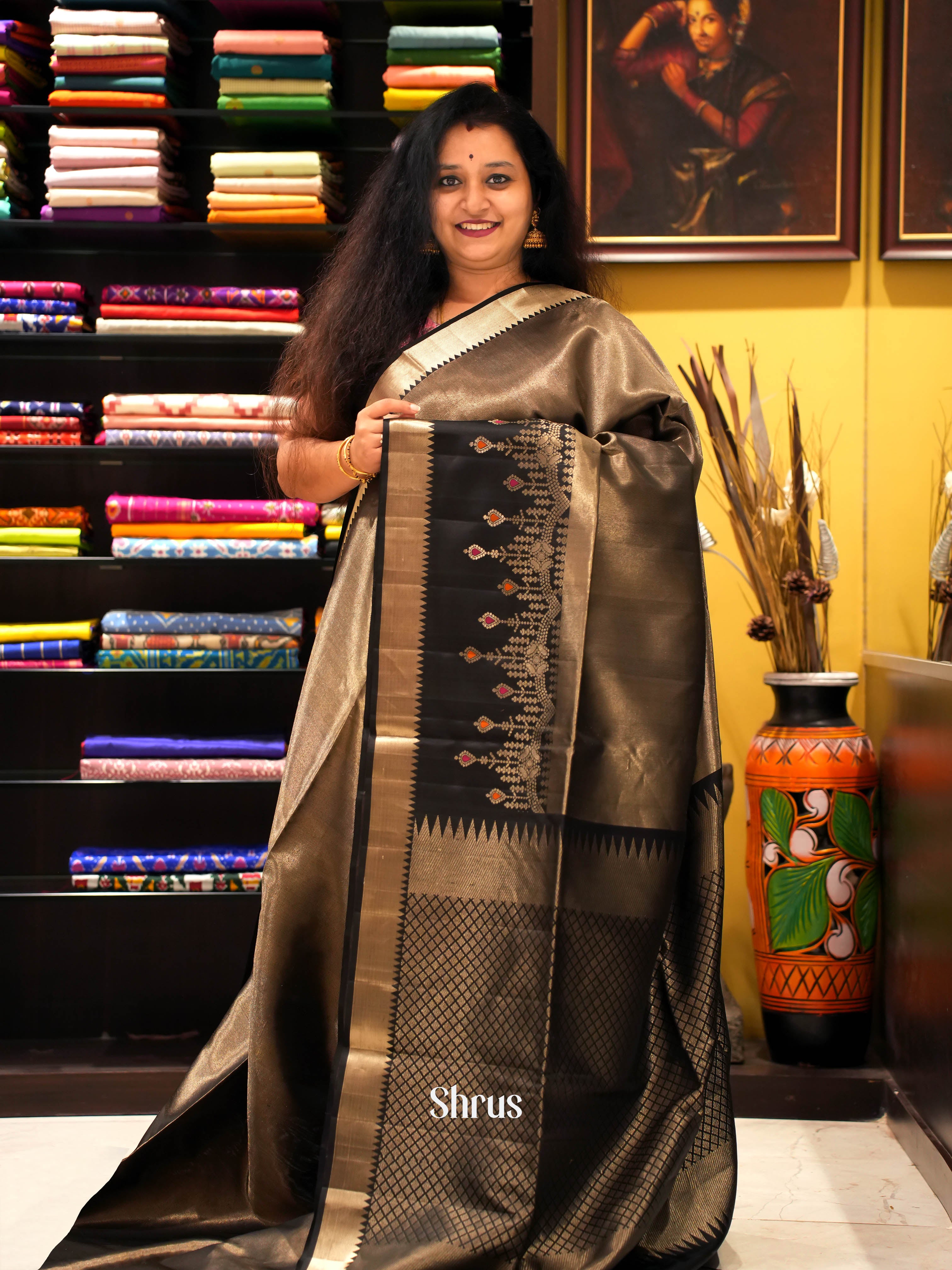 Black(Single tone) - Soft Silk Saree - Shop on ShrusEternity.com