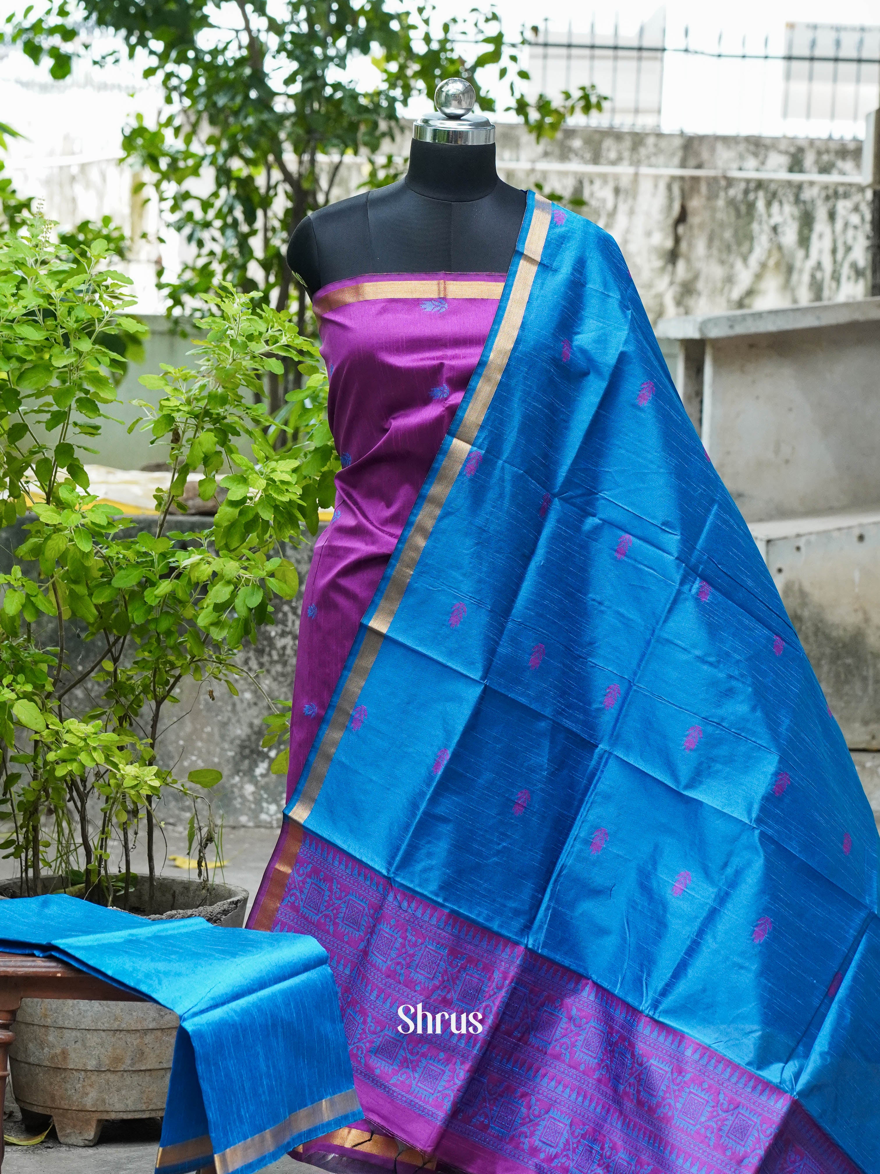 Violet & Blue -Semi rawsilk salwar - Shop on ShrusEternity.com