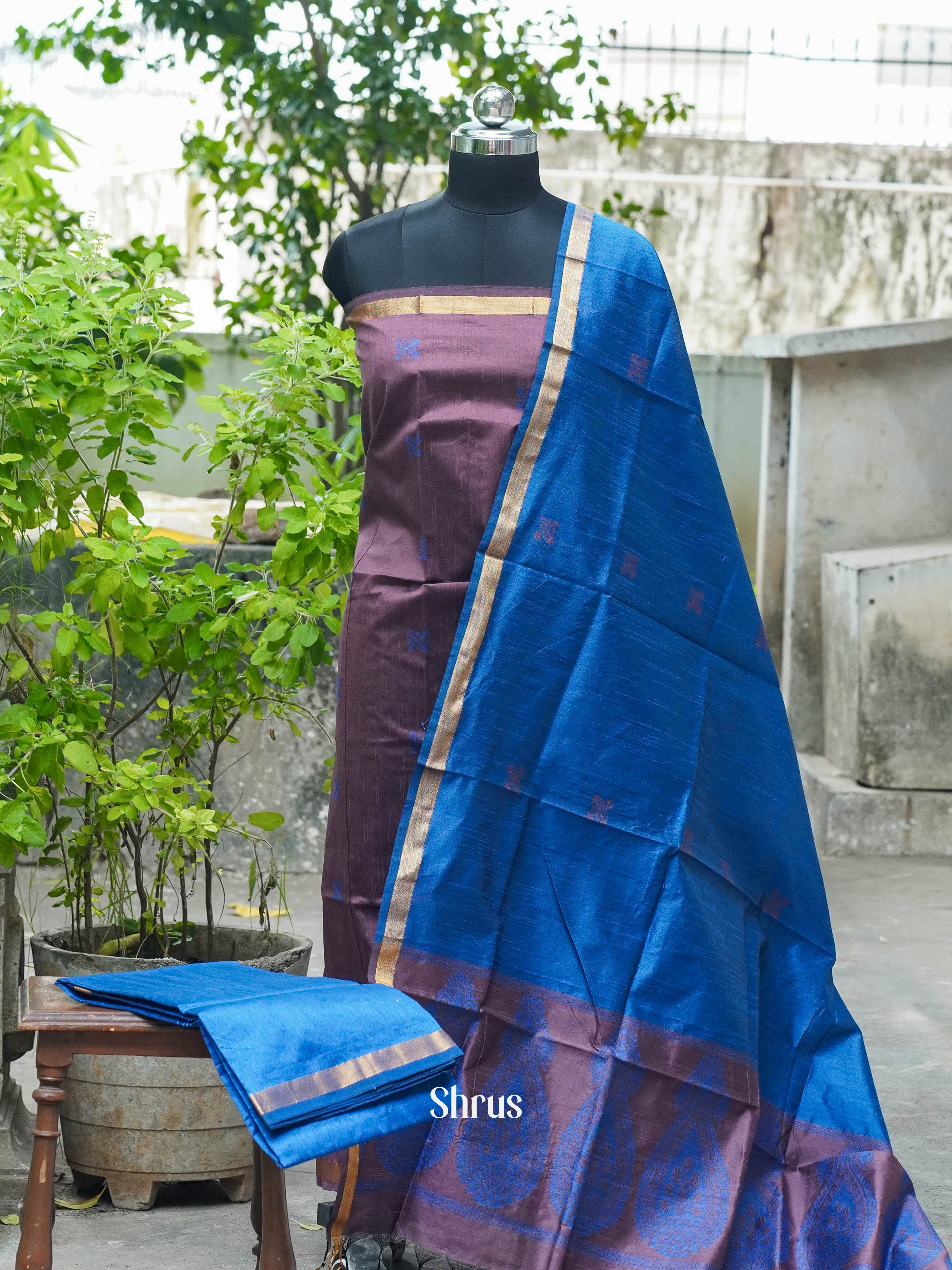Brown & Blue - Semi rawsilk salwar - Shop on ShrusEternity.com
