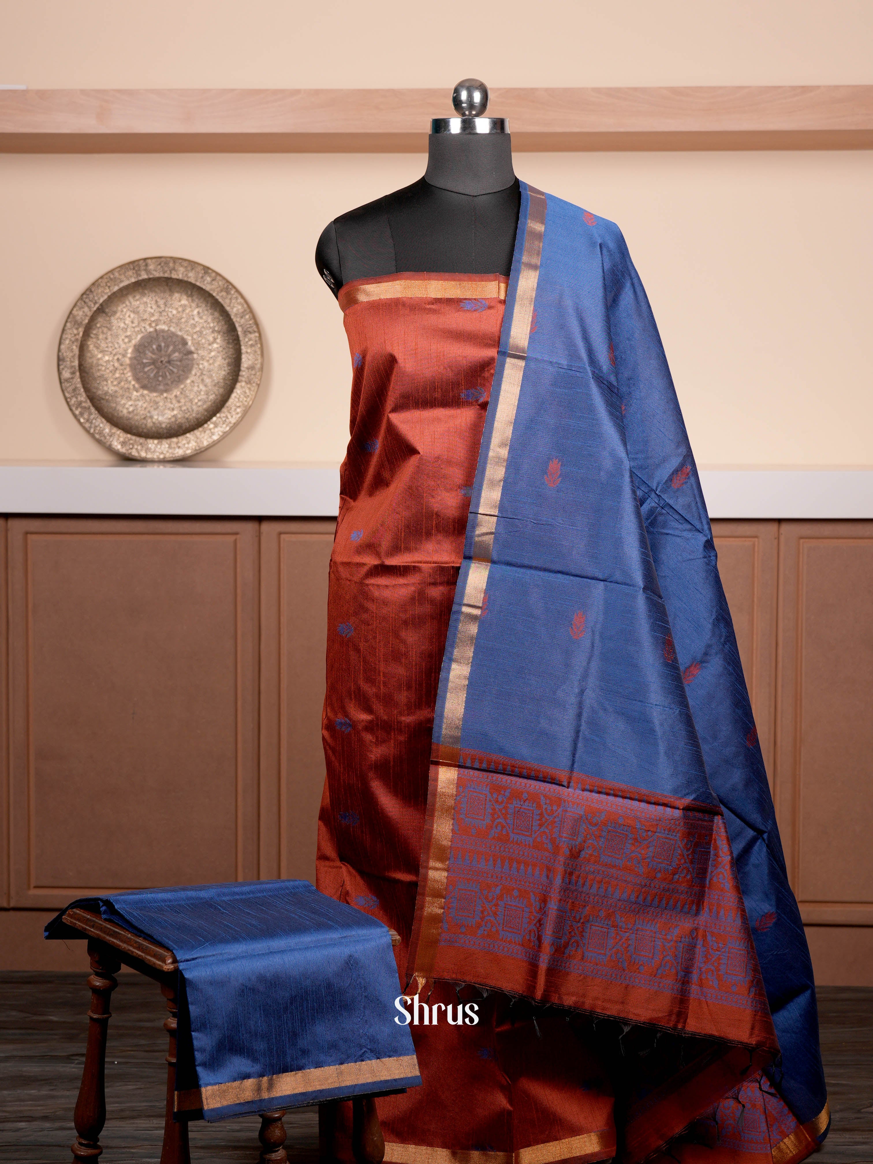 Maroon & Blue - Semi rawsilk salwar - Shop on ShrusEternity.com