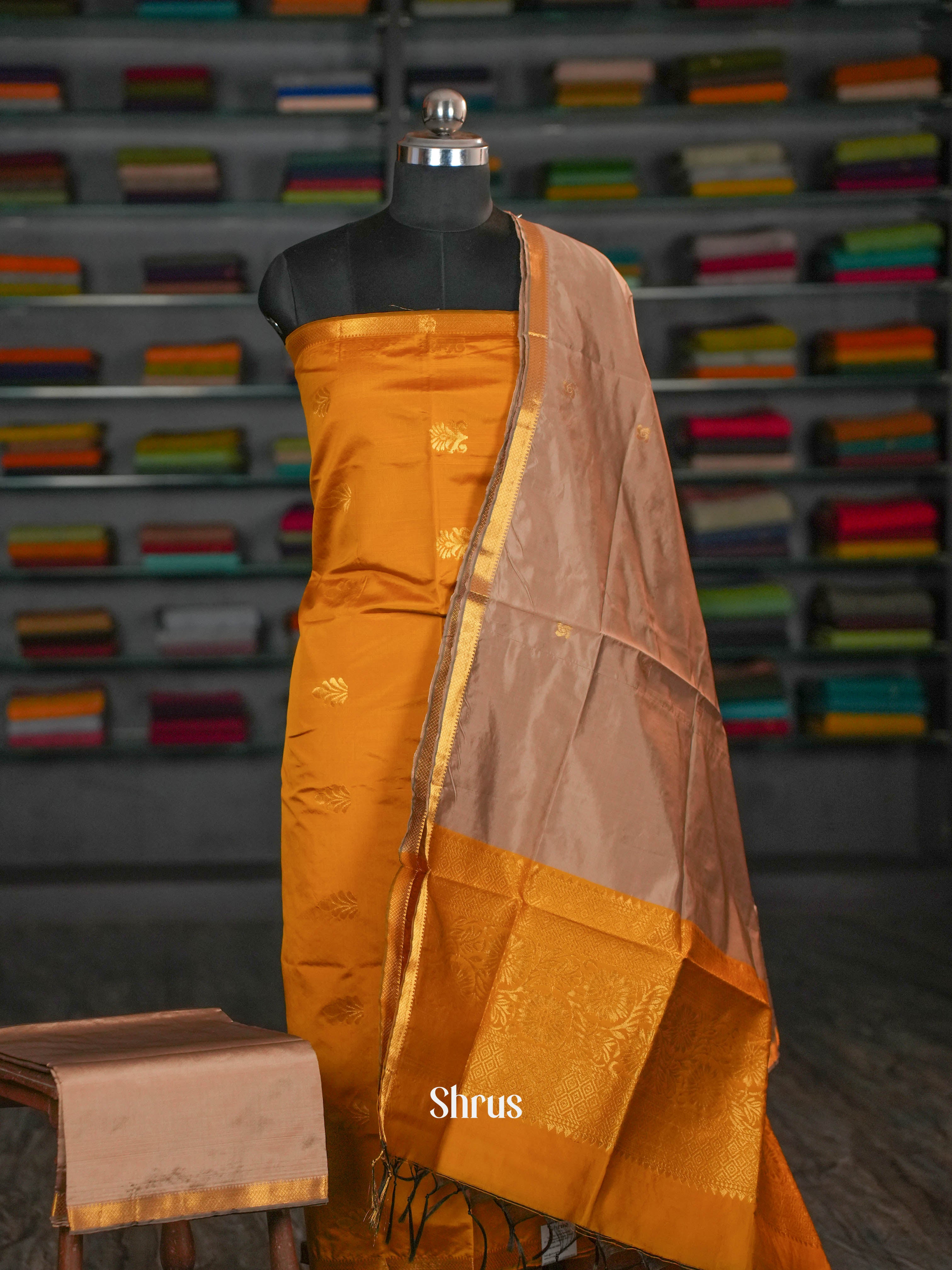 Golden Yellow & Brown - semi softsilk salwar - Shop on ShrusEternity.com