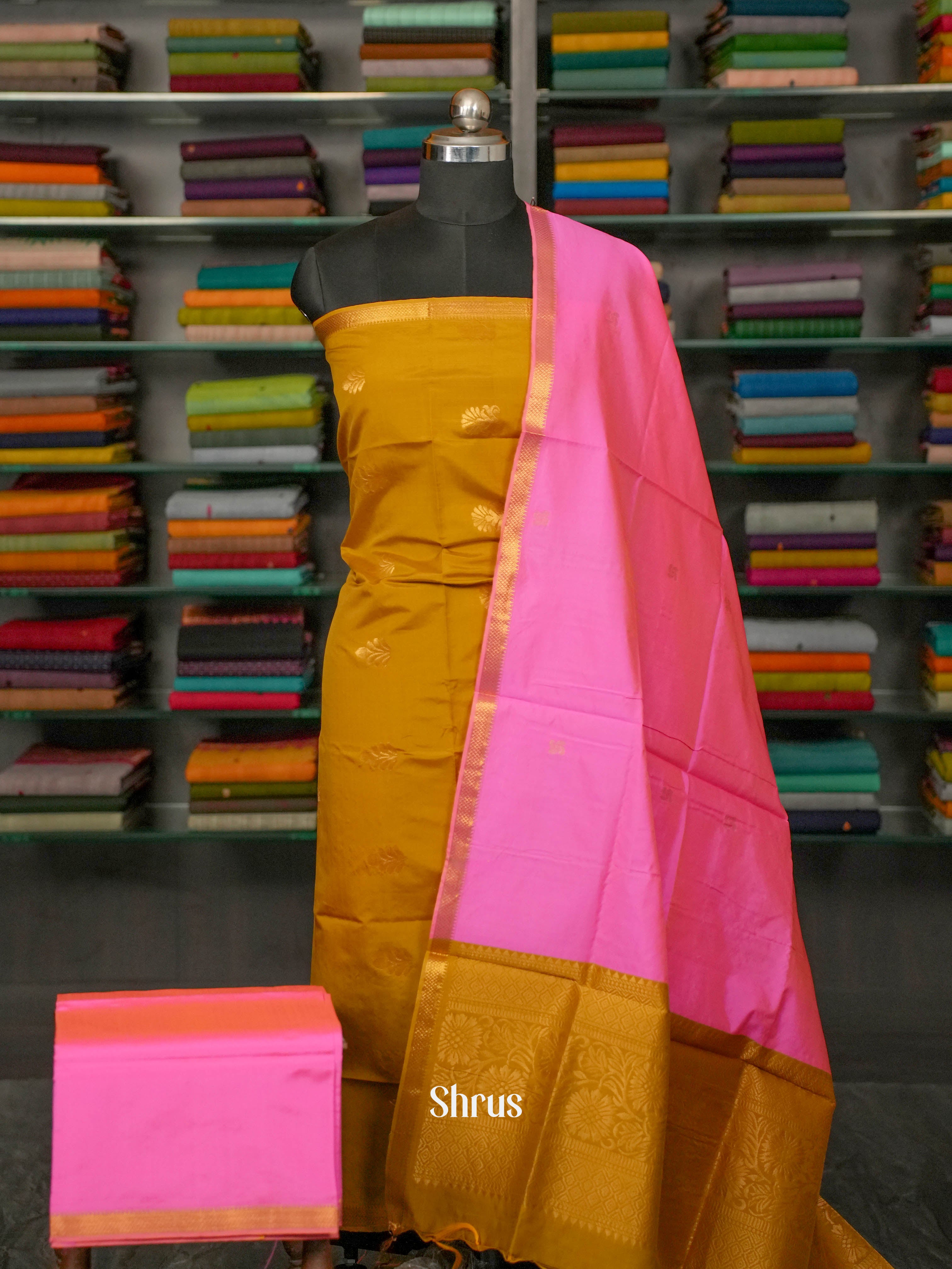 Golden Brown & Pink - semi softsilk salwar - Shop on ShrusEternity.com