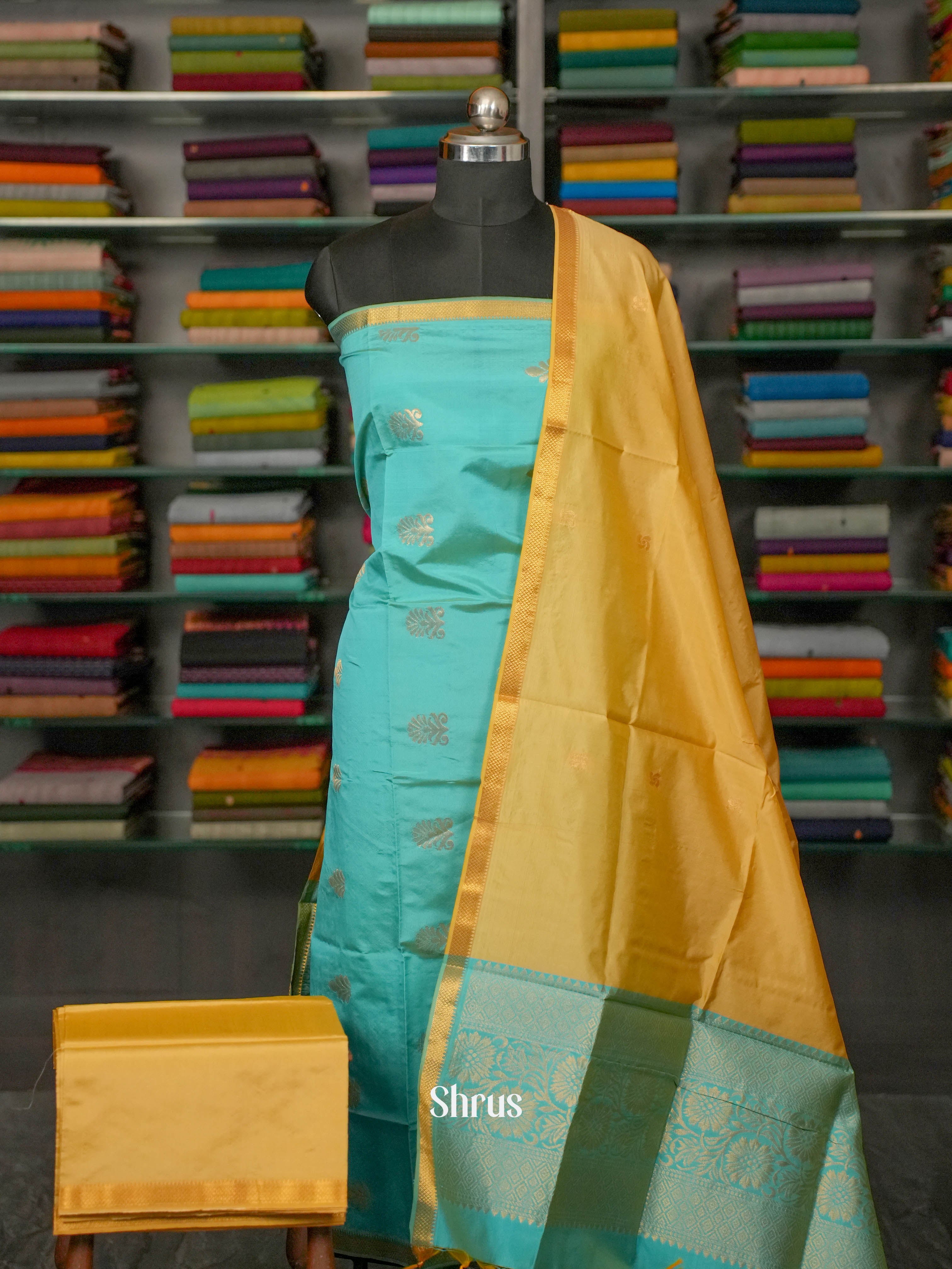 Teal & Gold - semi softsilk salwar - Shop on ShrusEternity.com
