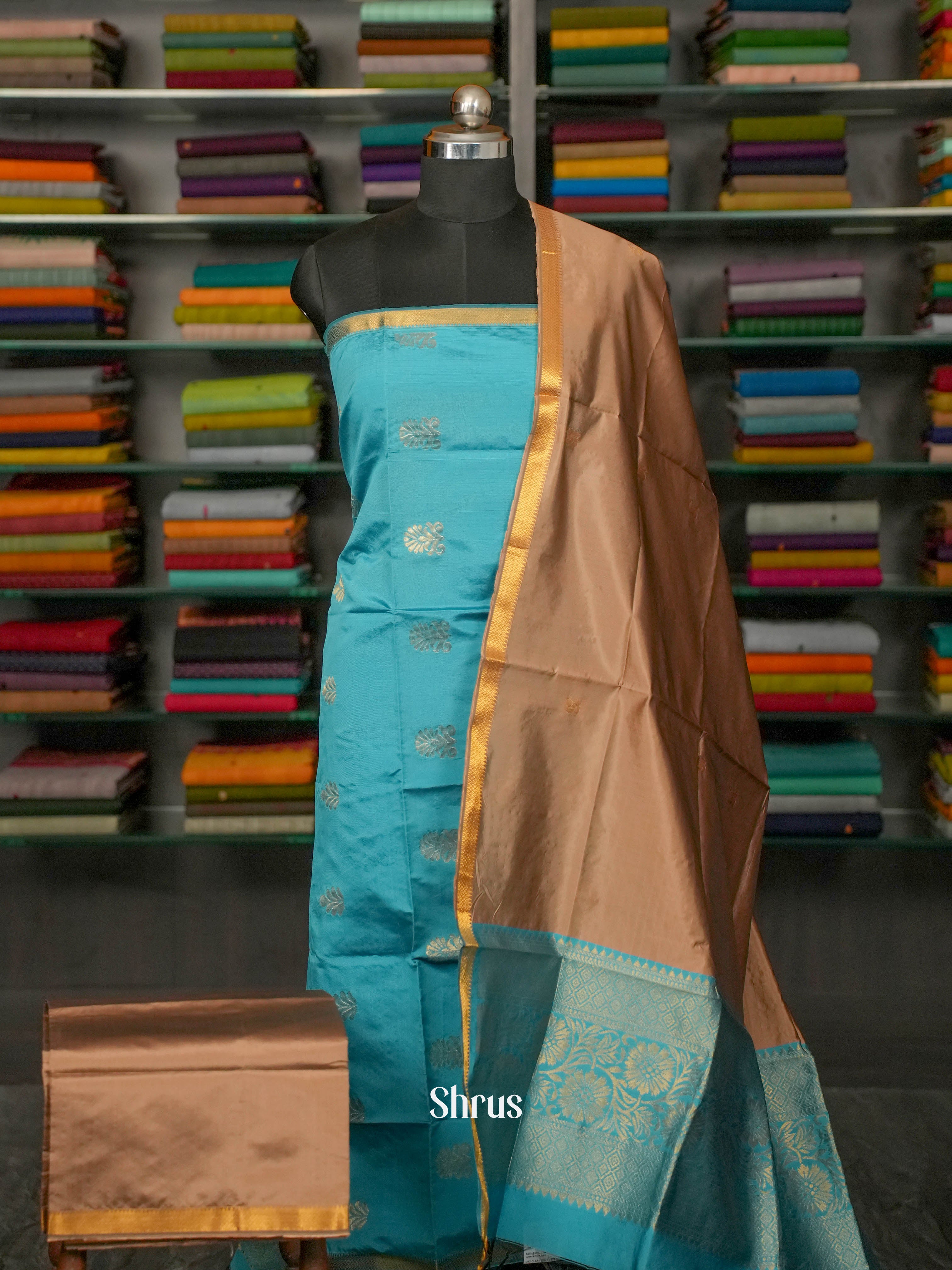 Blue & Chocolate Brown - semi softsilk salwar - Shop on ShrusEternity.com