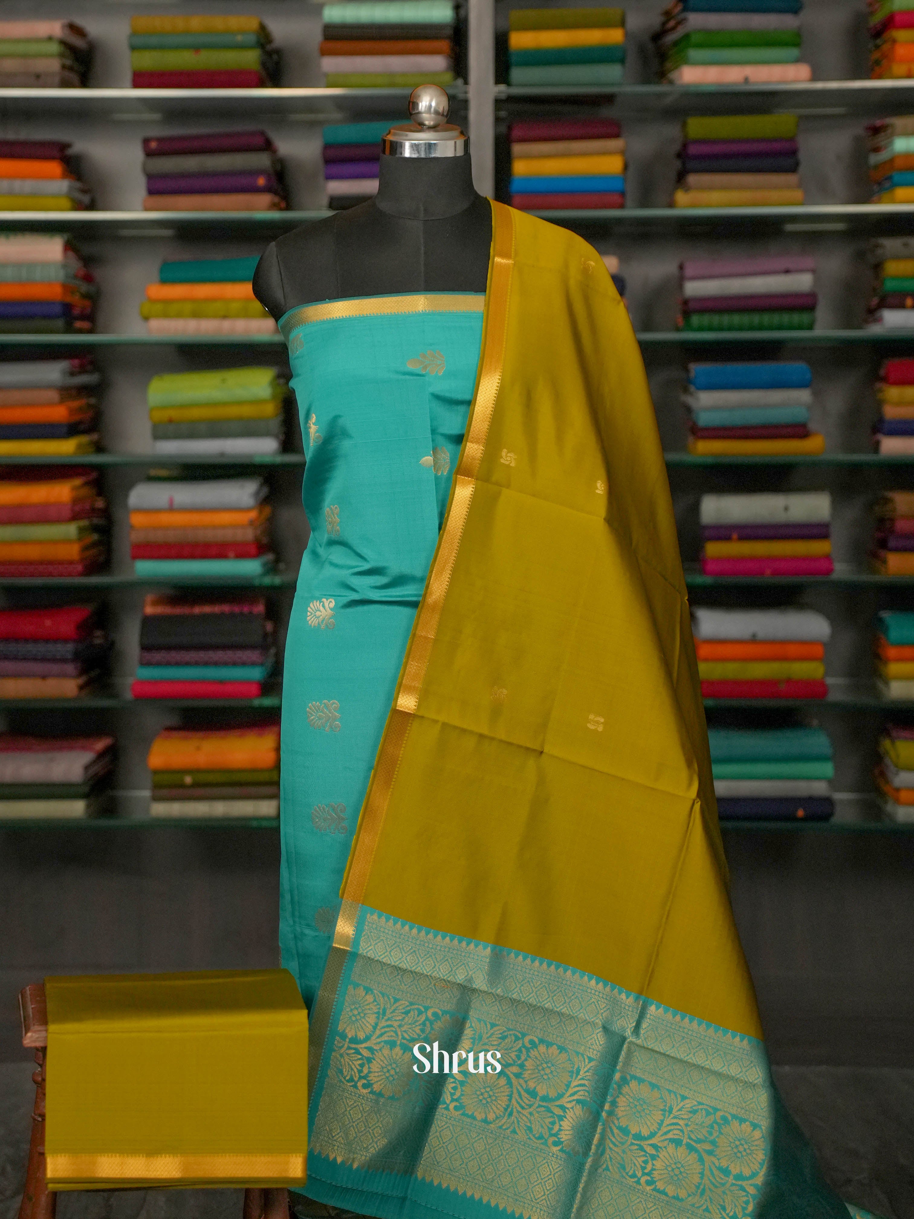 Teal & Mehandi Green - semi softsilk salwar - Shop on ShrusEternity.com