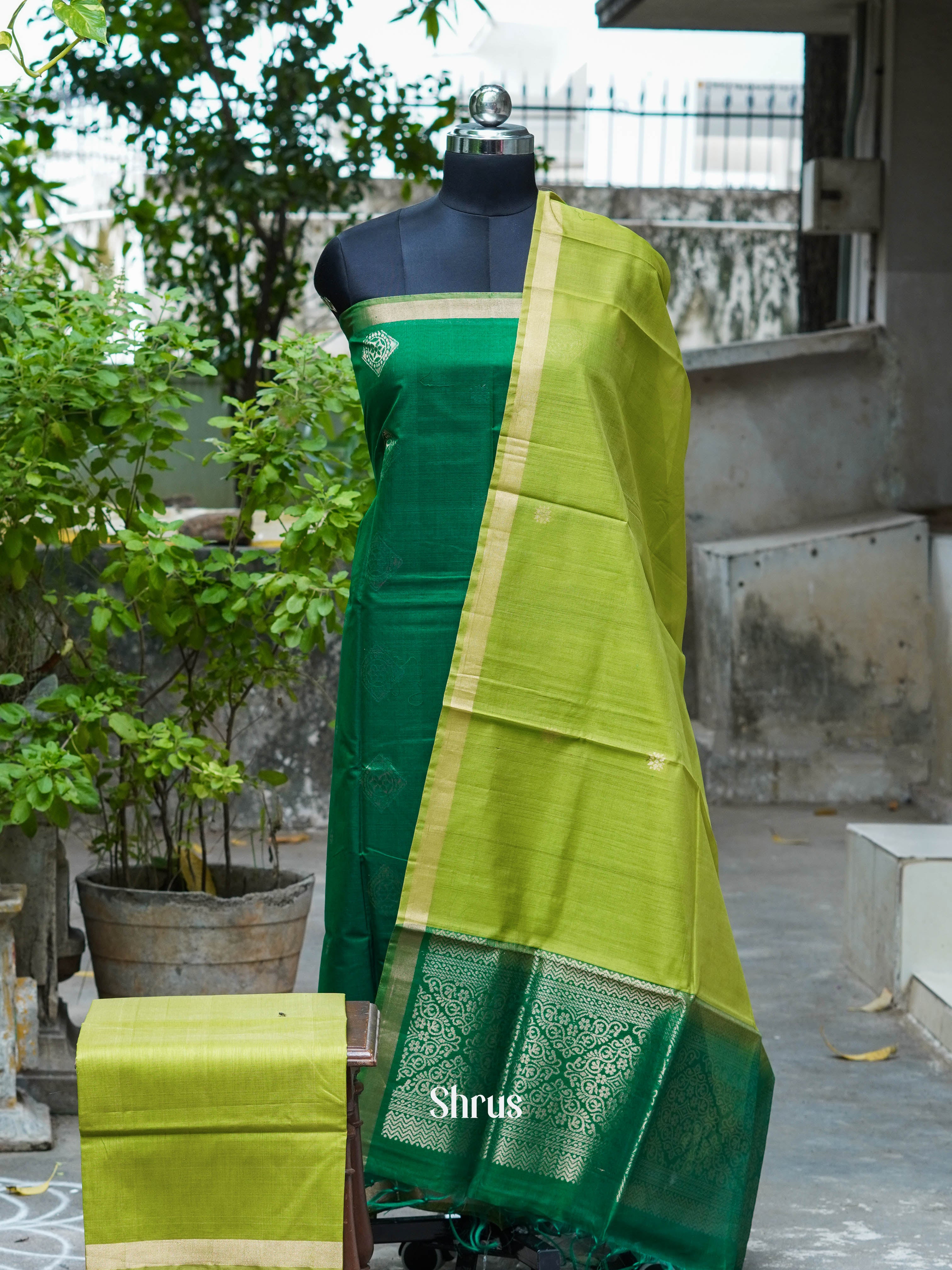 Green & Yellow Green - Silkcotton salwar - Shop on ShrusEternity.com
