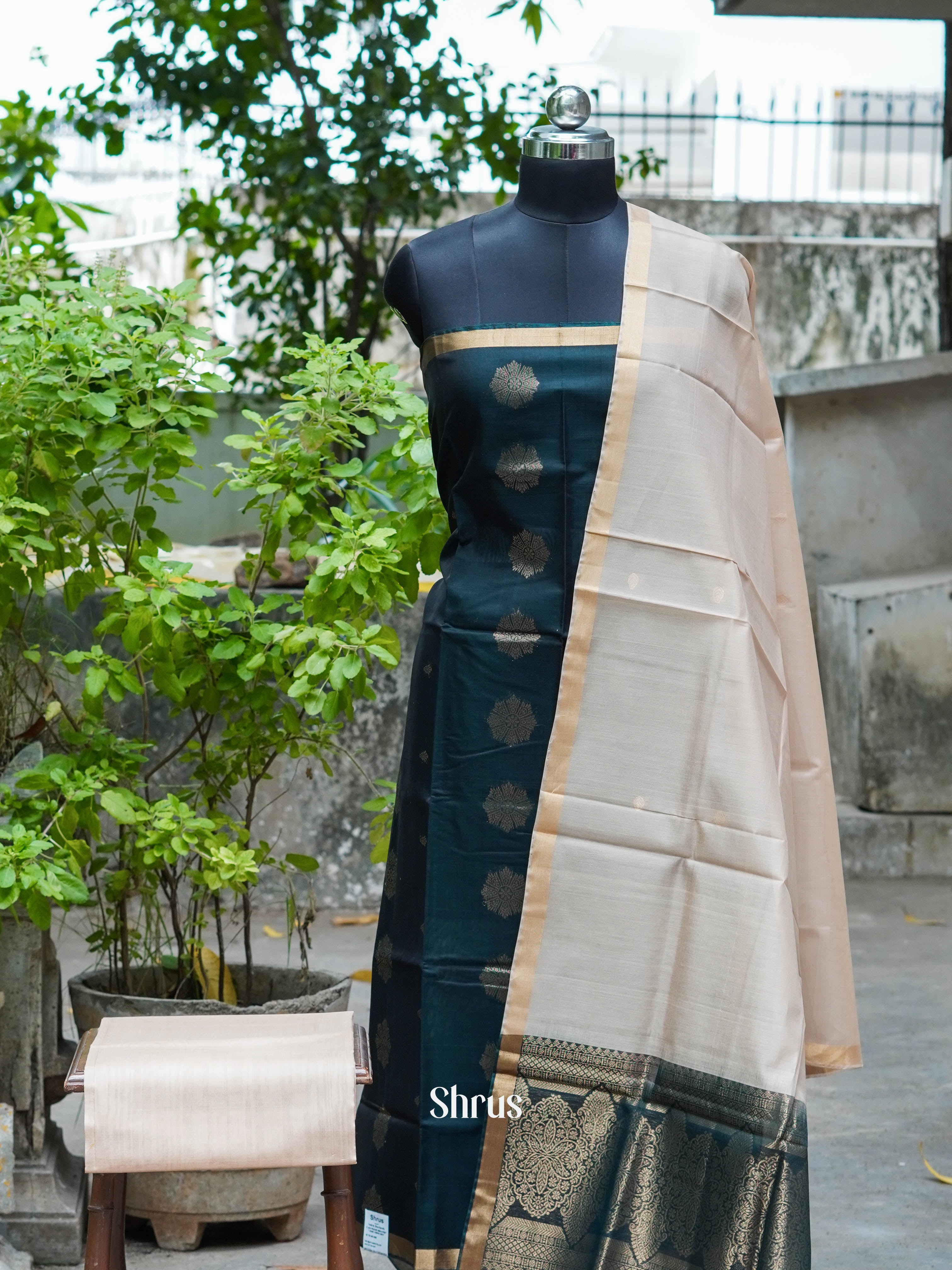 Green & Pale Peach - Silkcotton salwar - Shop on ShrusEternity.com
