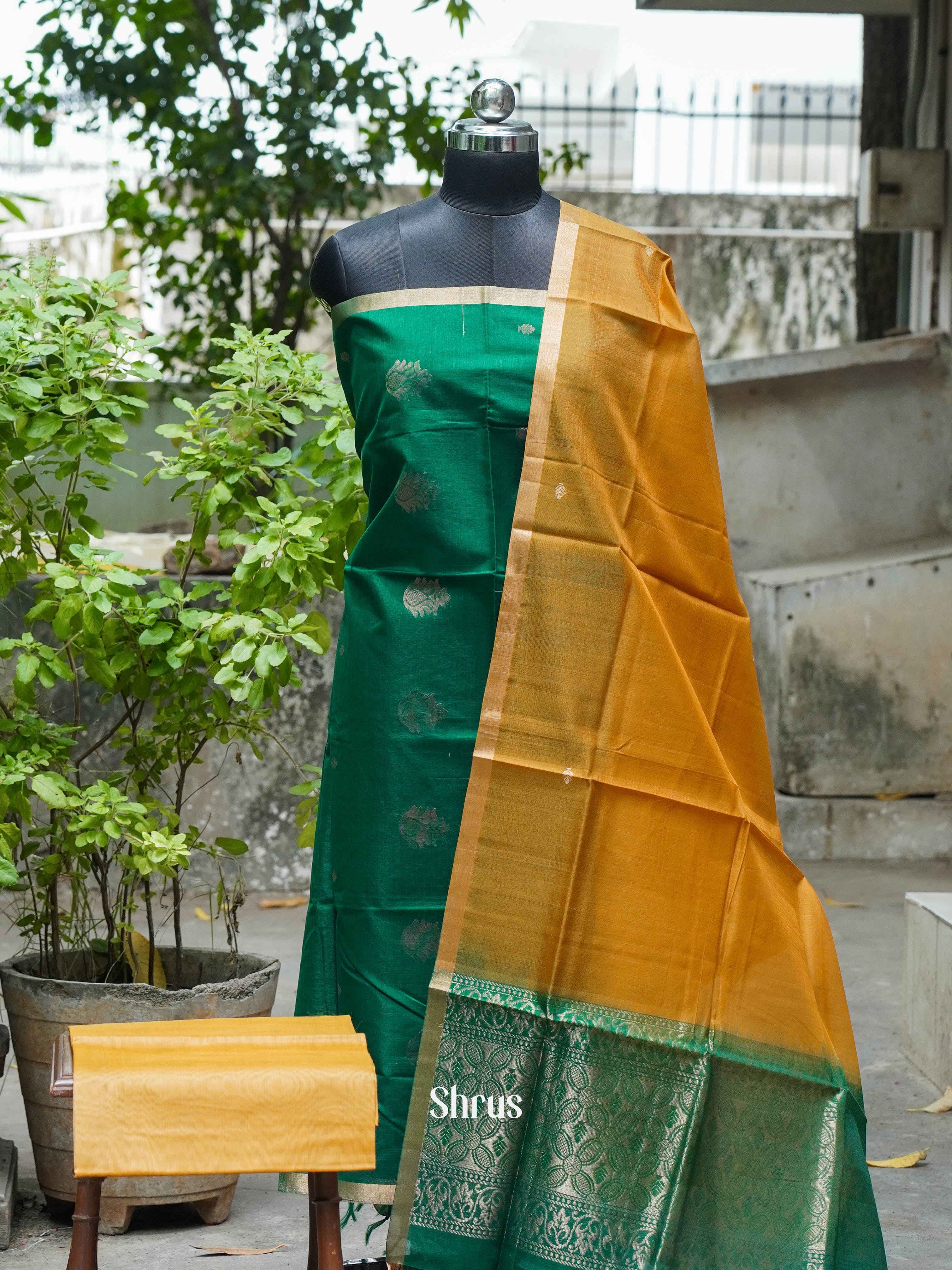 Green & Brown - Silkcotton salwar - Shop on ShrusEternity.com