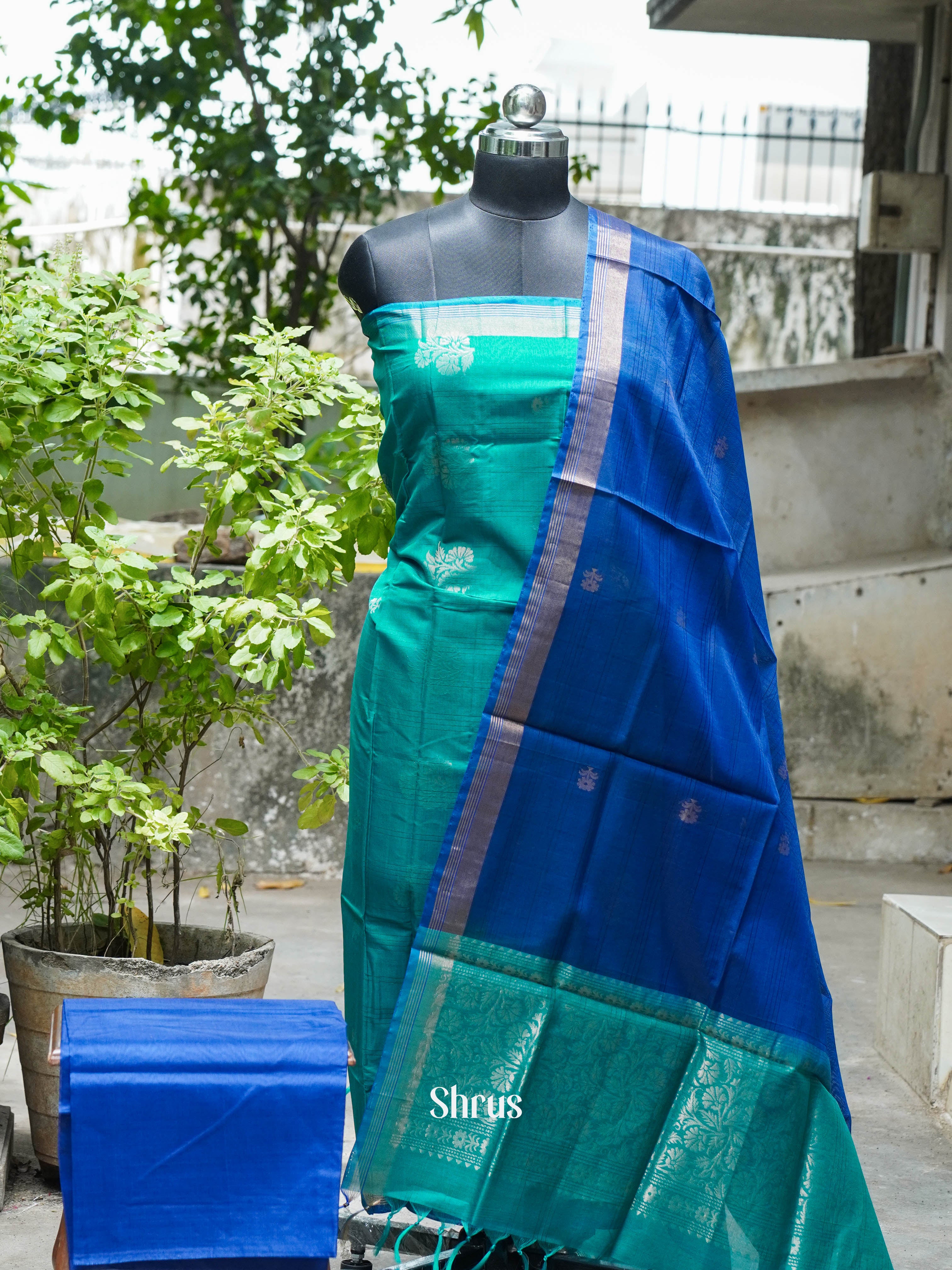 Green & Blue- Silkcotton salwar - Shop on ShrusEternity.com
