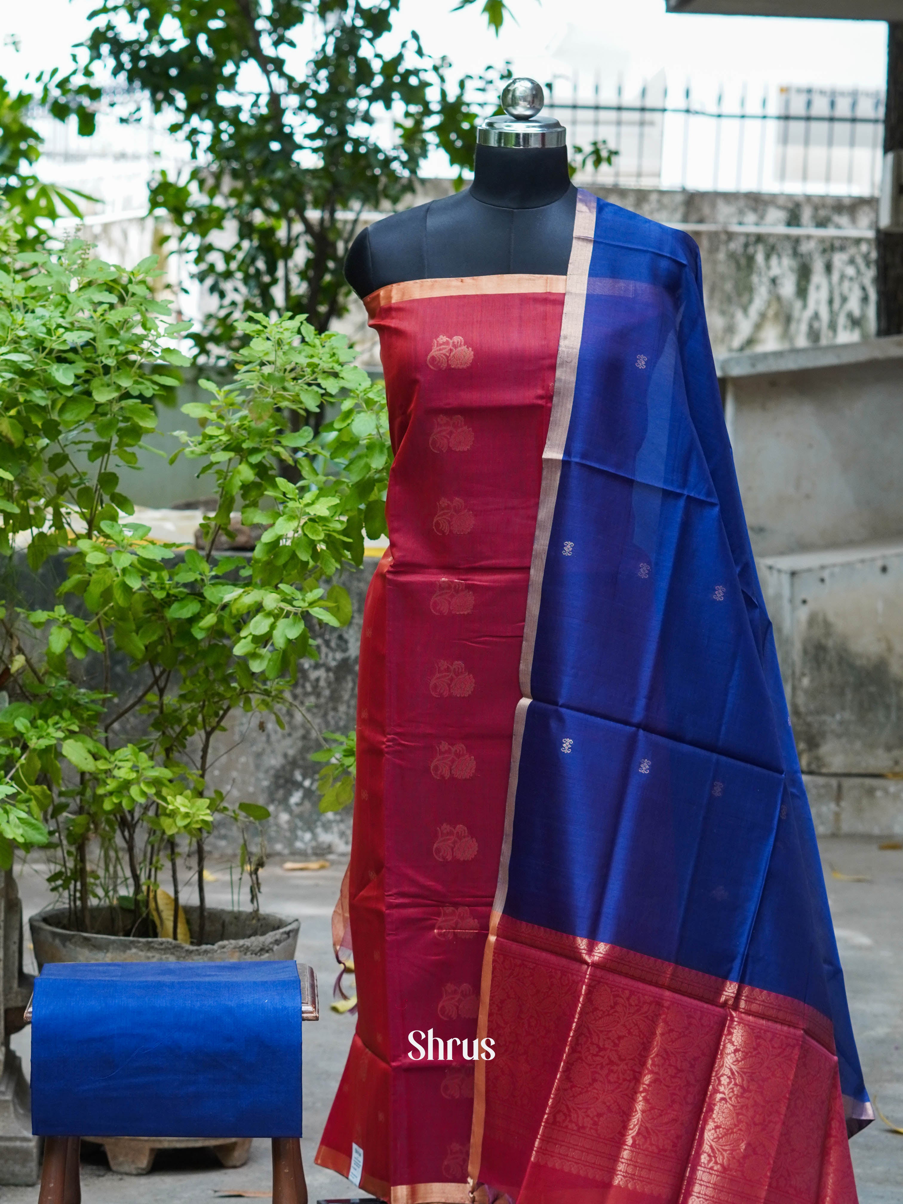 Maroon & Navy Blue - Silkcotton salwar - Shop on ShrusEternity.com