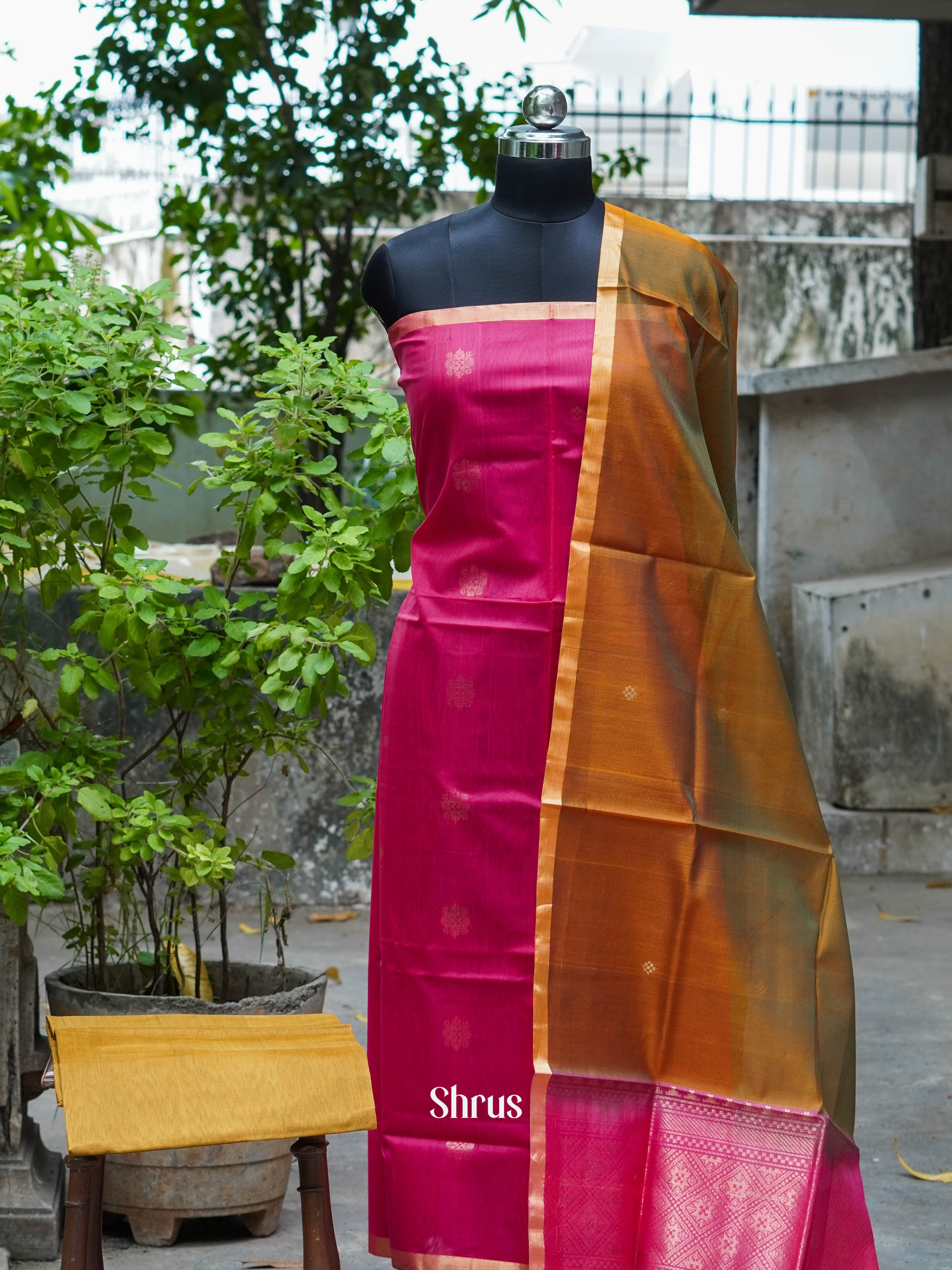 Pink & Olive Green - Silkcotton salwar - Shop on ShrusEternity.com