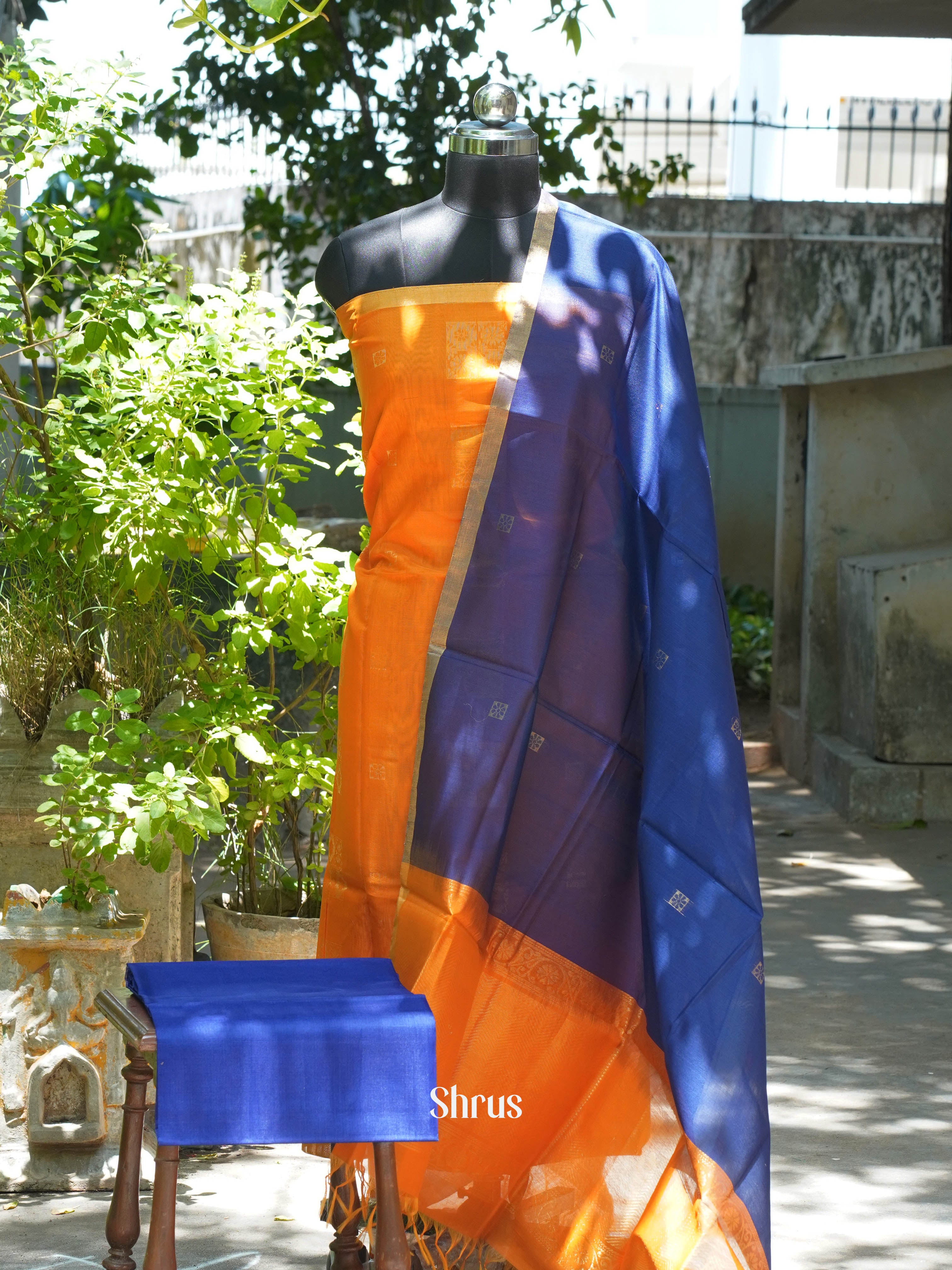 Orange & Blue- Silk cotton salwar - Shop on ShrusEternity.com