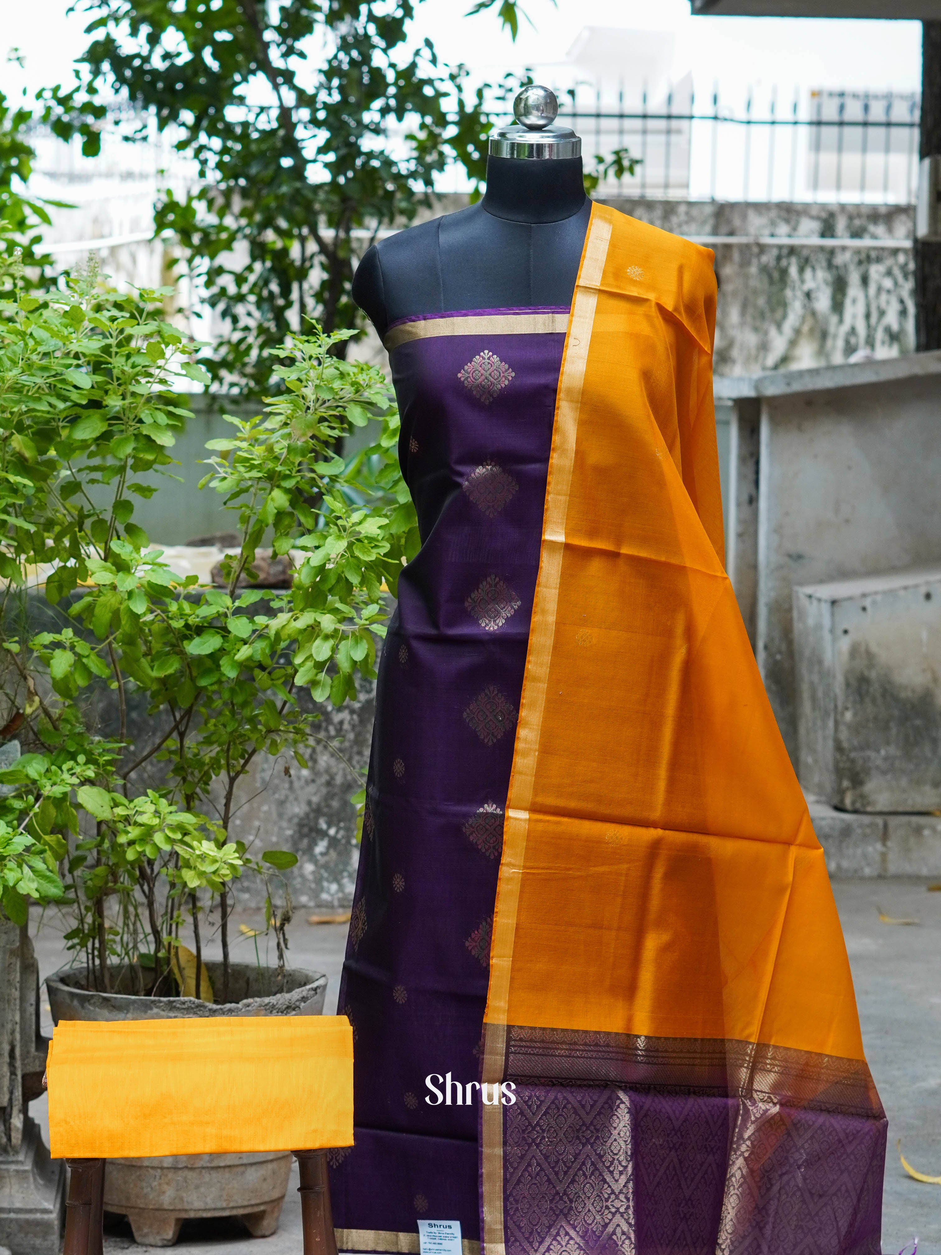 Deep Violet & Mustard - Silkcotton salwar - Shop on ShrusEternity.com