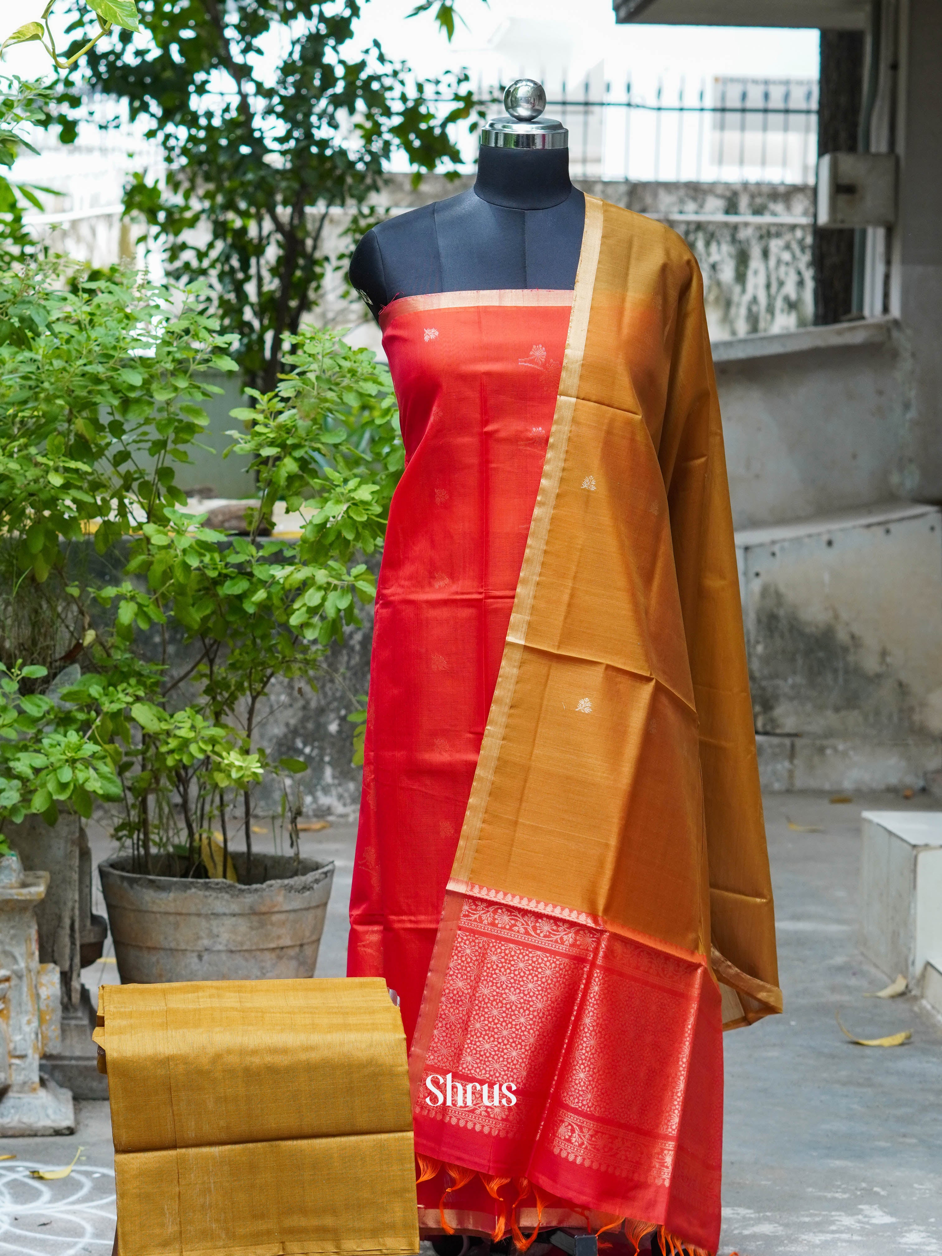 Red & Mehandi Green - Silkcotton salwar - Shop on ShrusEternity.com