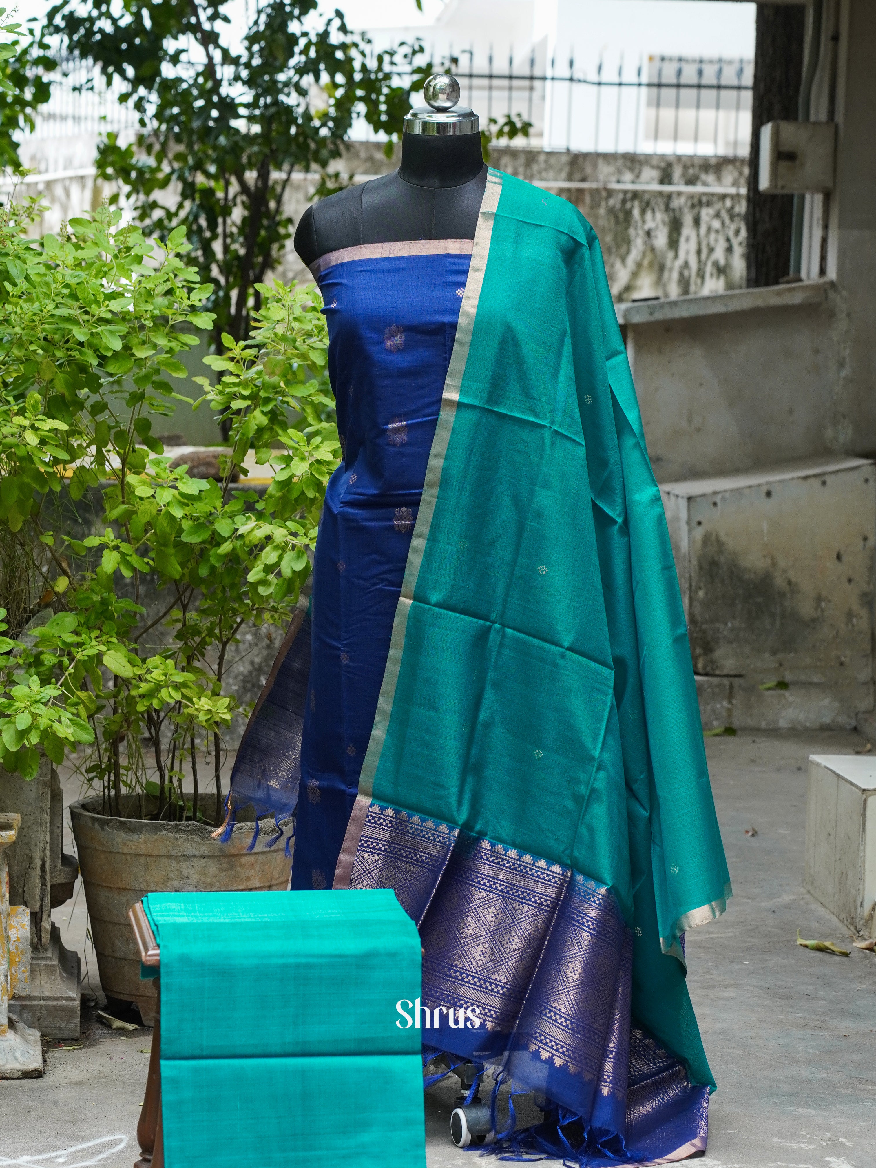 Blue & Green - Silkcotton salwar - Shop on ShrusEternity.com