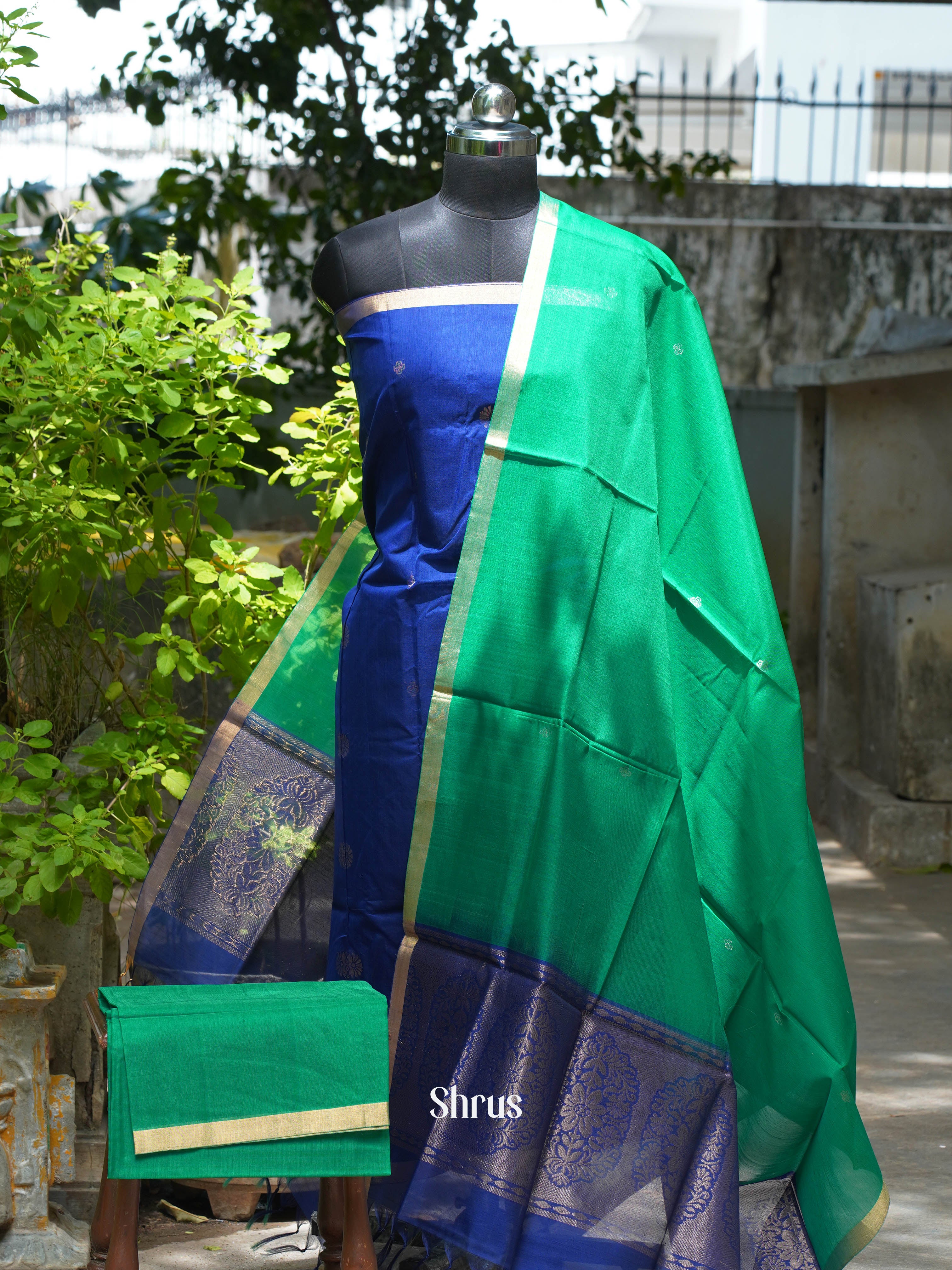 Blue & Green- Silk cotton salwar - Shop on ShrusEternity.com