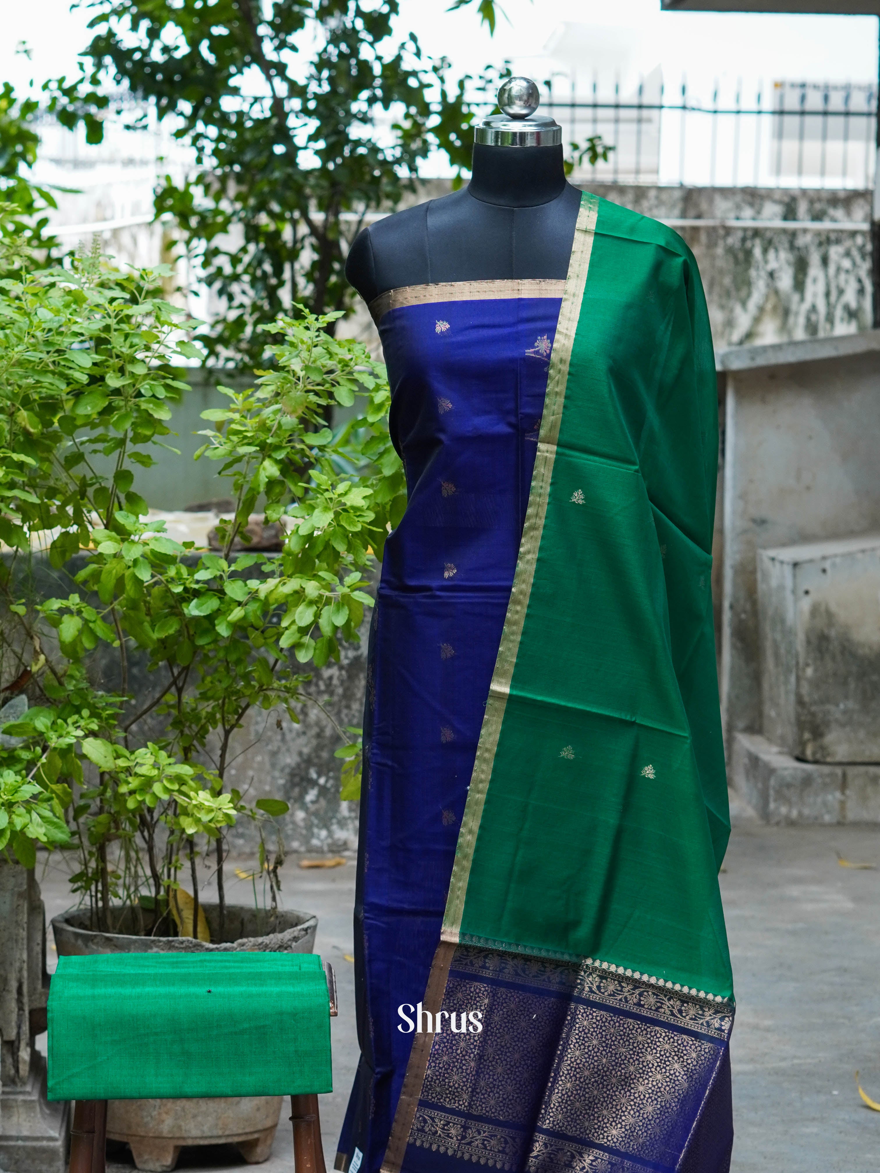 Deep Indigo & Green - Silkcotton salwar - Shop on ShrusEternity.com