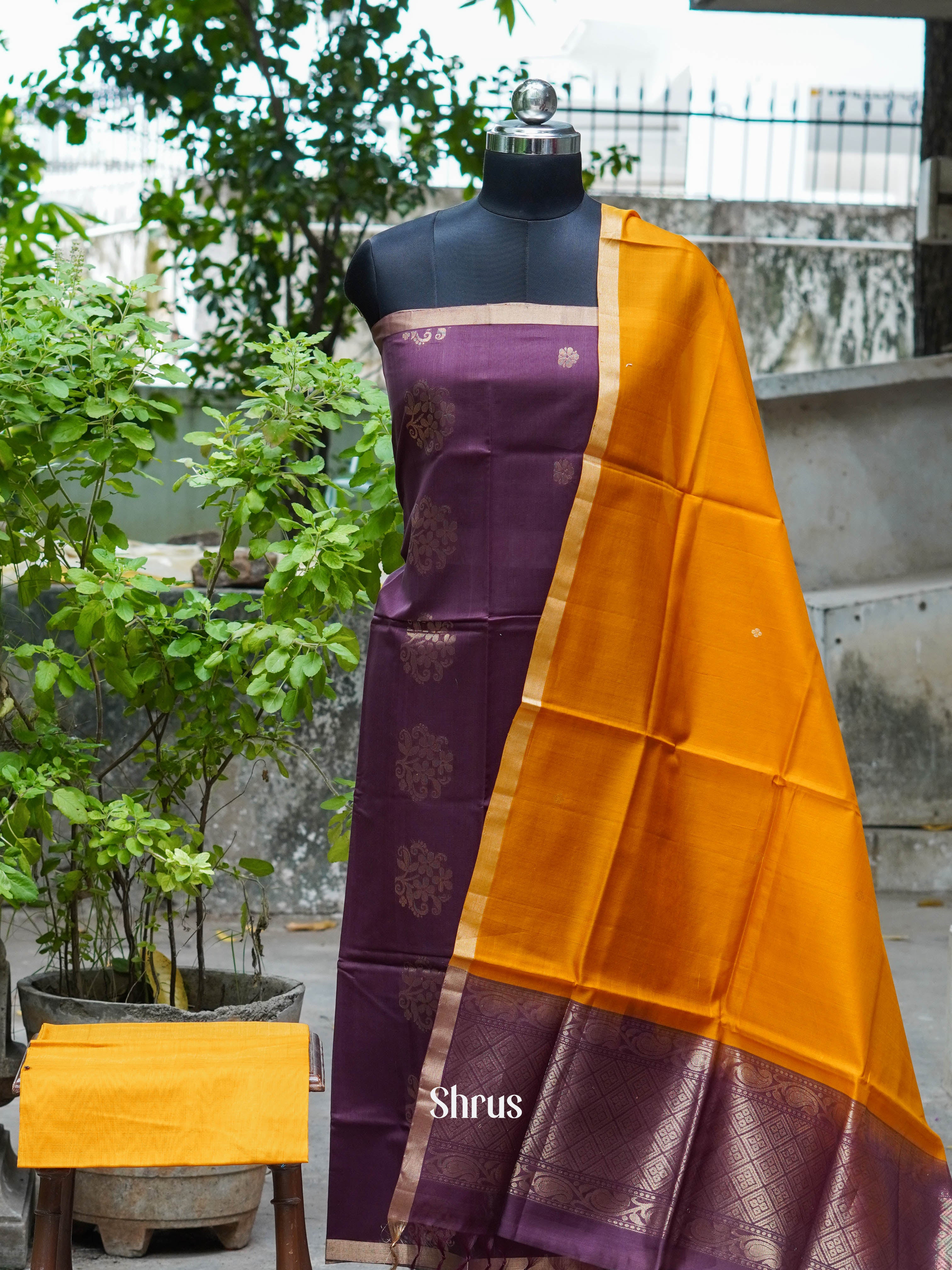 Dark Brown & Mustard - Silkcotton salwar - Shop on ShrusEternity.com