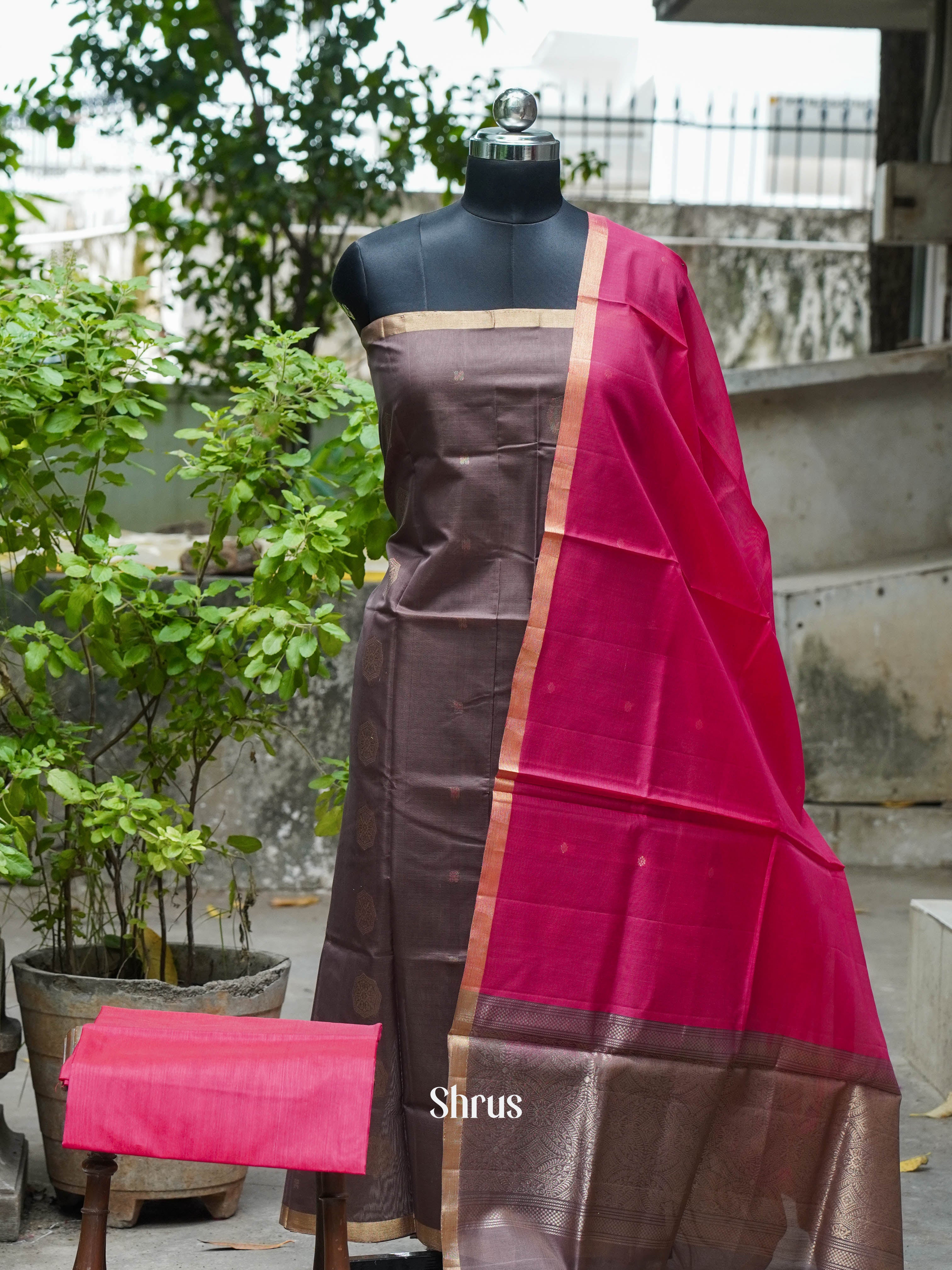 Umber Brown & Rosy Red - Silkcotton salwar - Shop on ShrusEternity.com